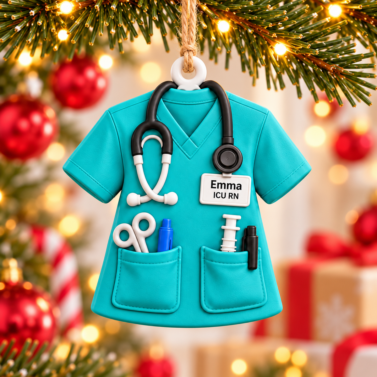 Personalized Nurse Scrub Ornament with Custom Name & Job Title, Christmas Gift for Healthcare Workers