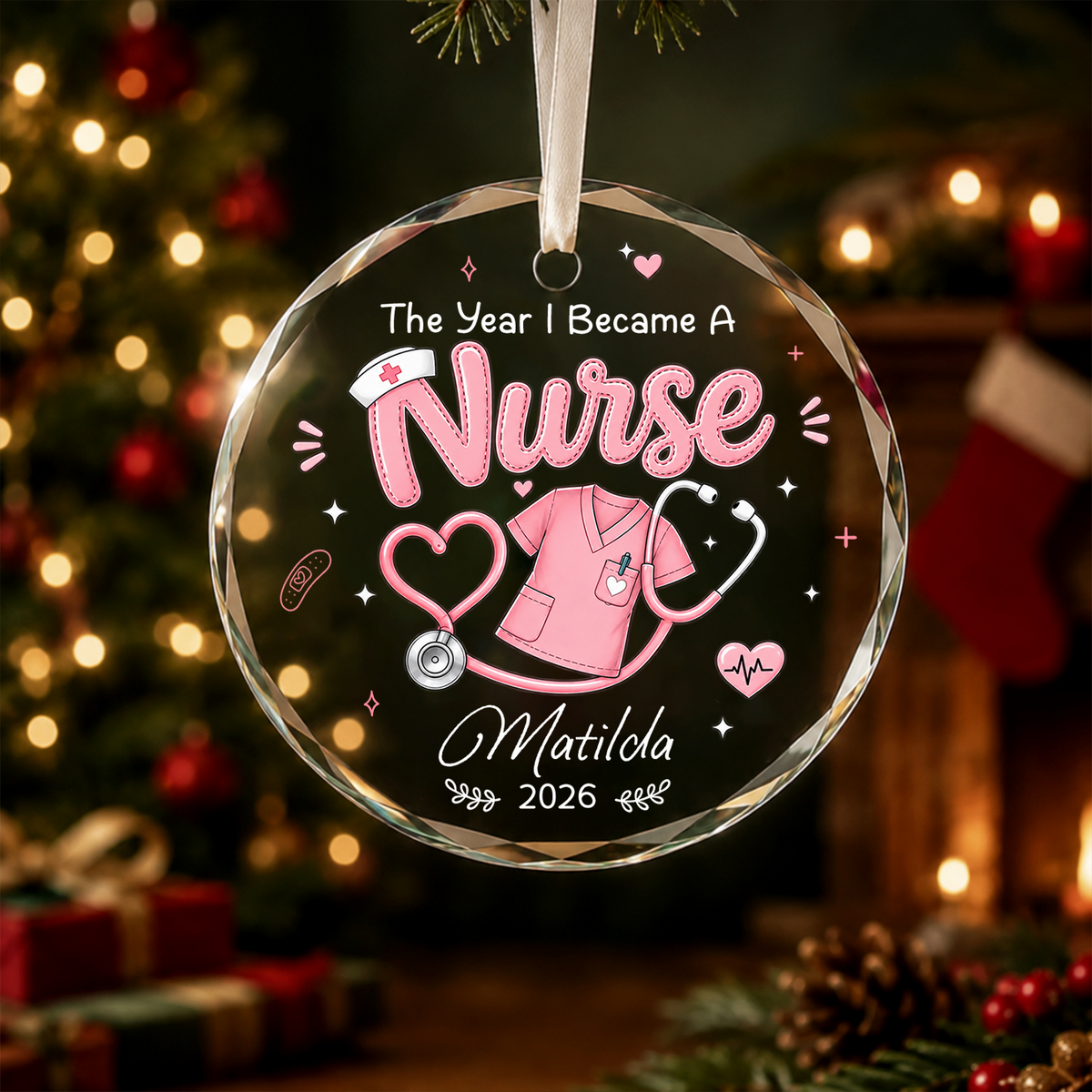 Personalized The Year I Became a Nurse Acrylic Christmas Ornament – Custom Name & Year