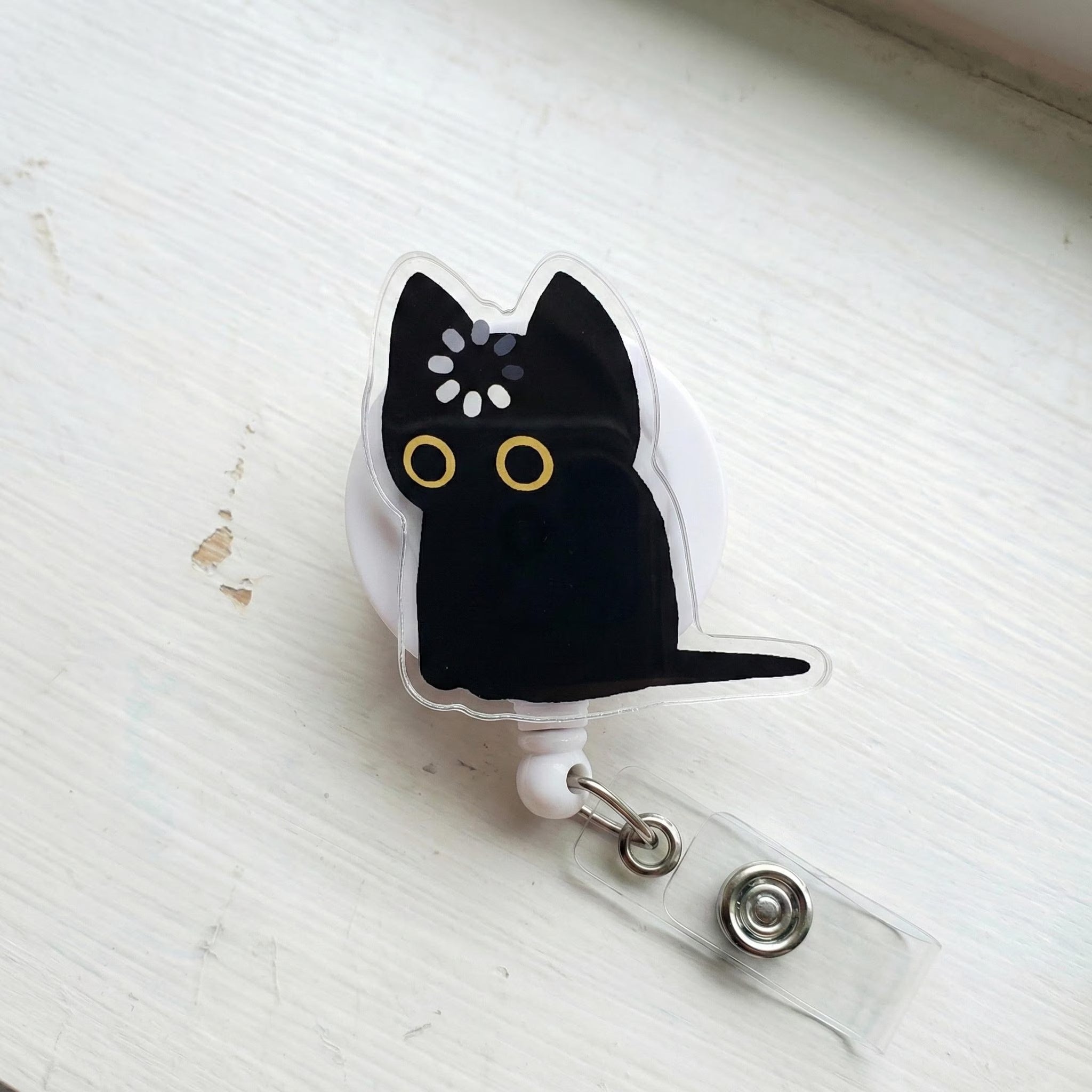 Black Cat Void Loading Badge Reel for Nurses & Doctors, Funny Black Cat ID Holder Clip