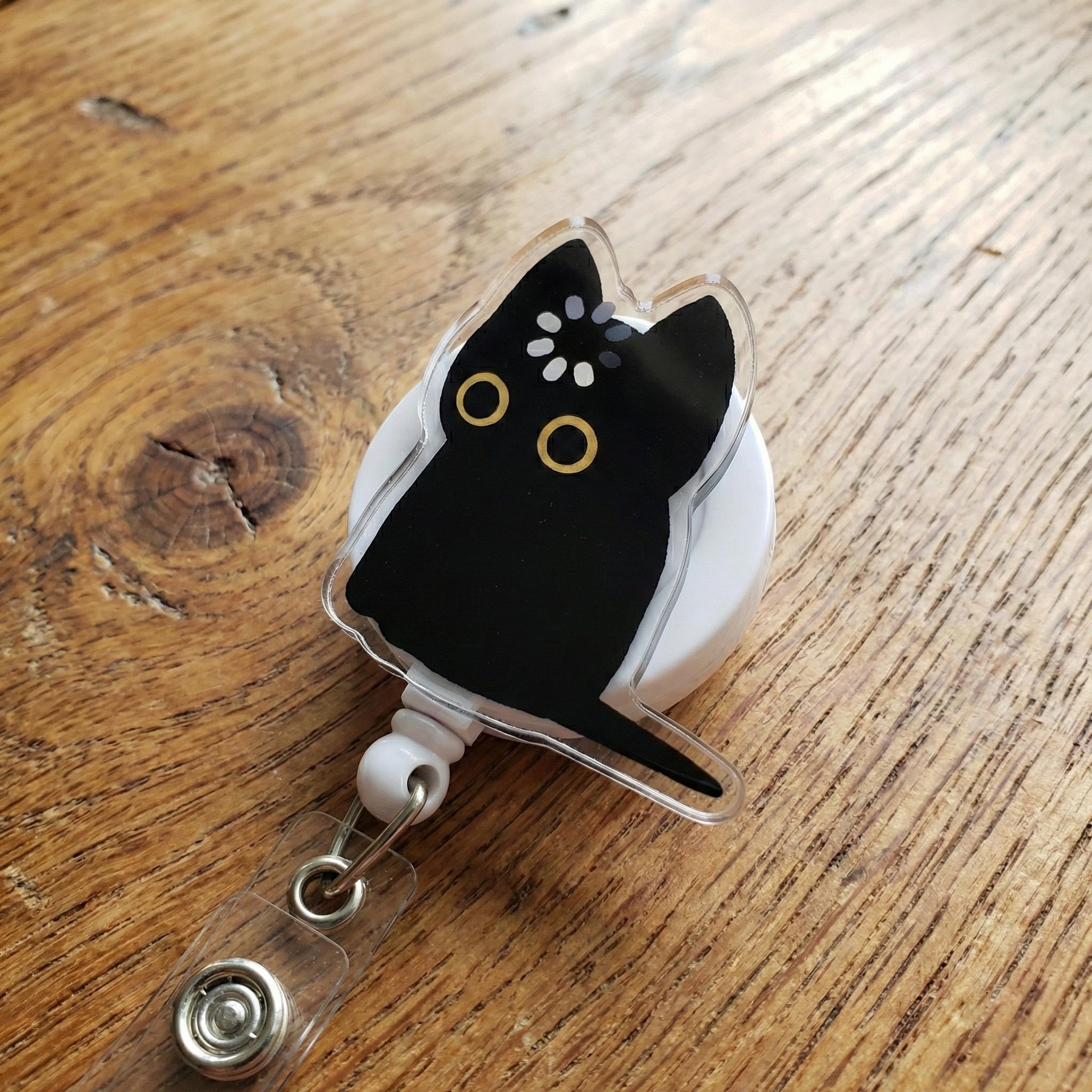 Black Cat Void Loading Badge Reel for Nurses & Doctors, Funny Black Cat ID Holder Clip
