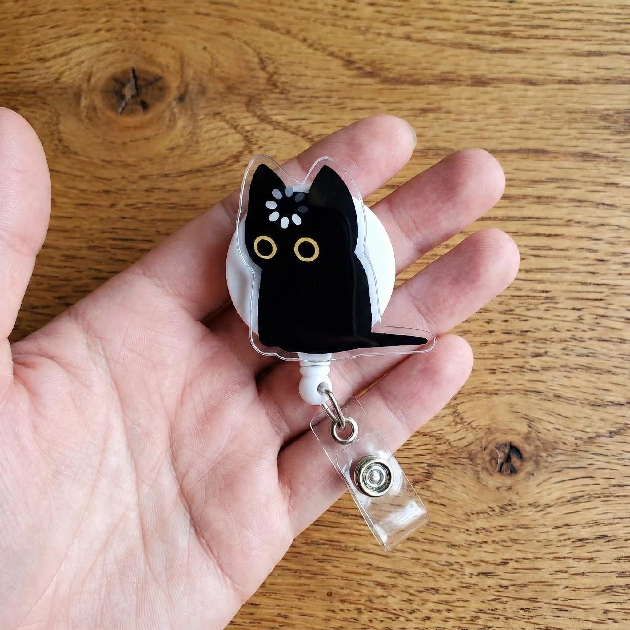 Black Cat Void Loading Badge Reel for Nurses & Doctors, Funny Black Cat ID Holder Clip