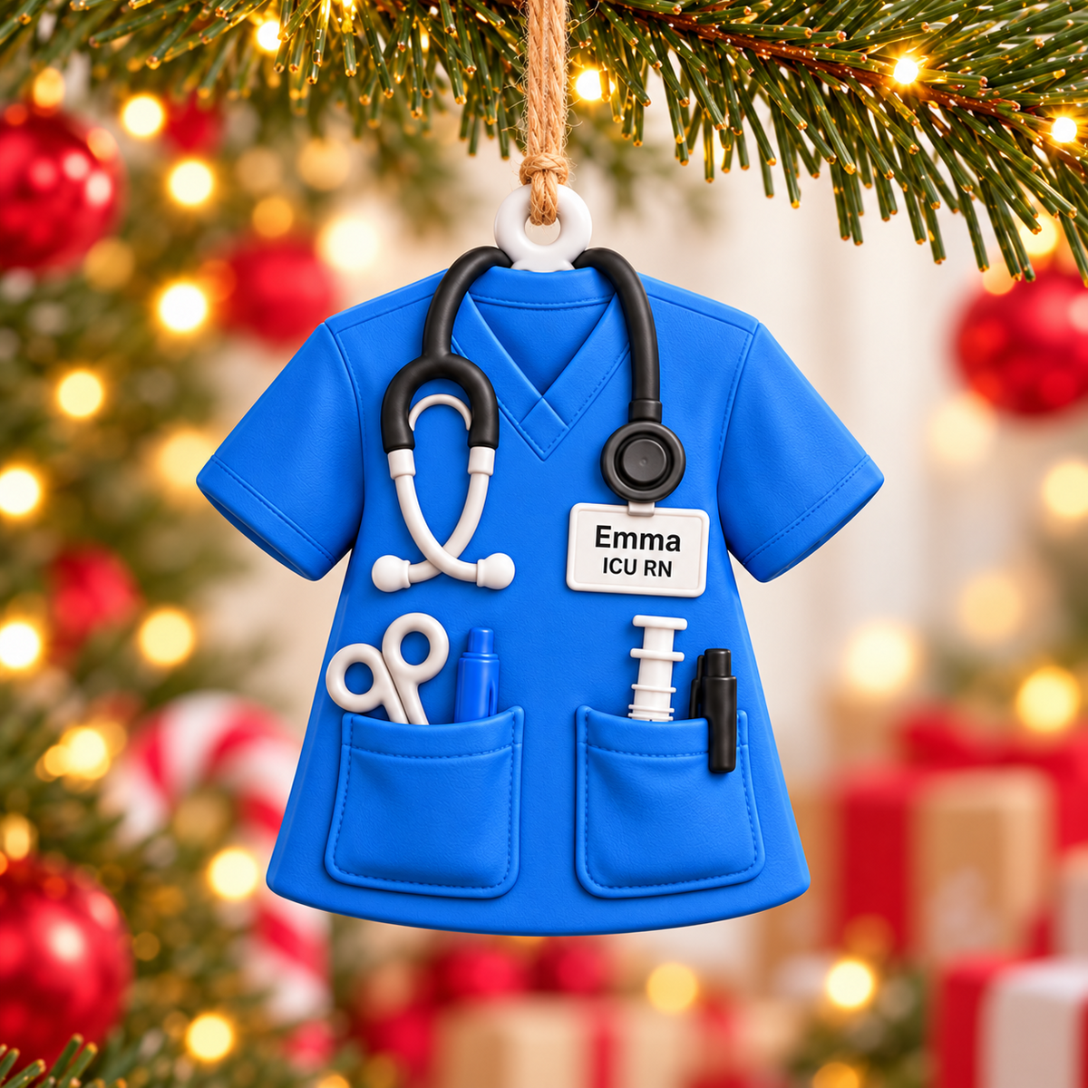 Personalized Nurse Scrub Ornament with Custom Name & Job Title, Christmas Gift for Healthcare Workers