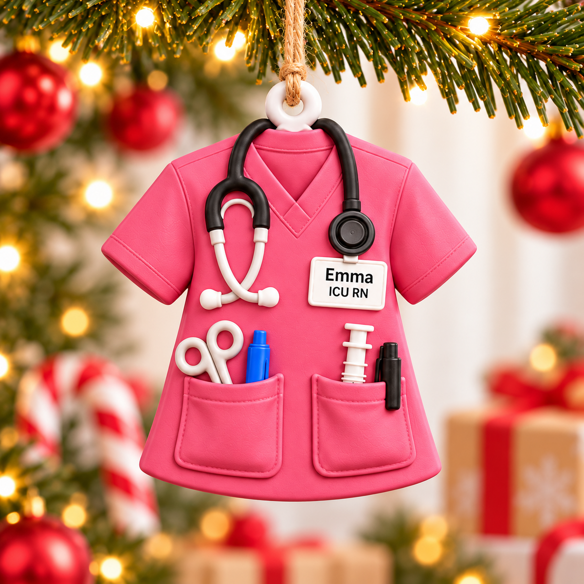 Personalized Nurse Scrub Ornament with Custom Name & Job Title, Christmas Gift for Healthcare Workers