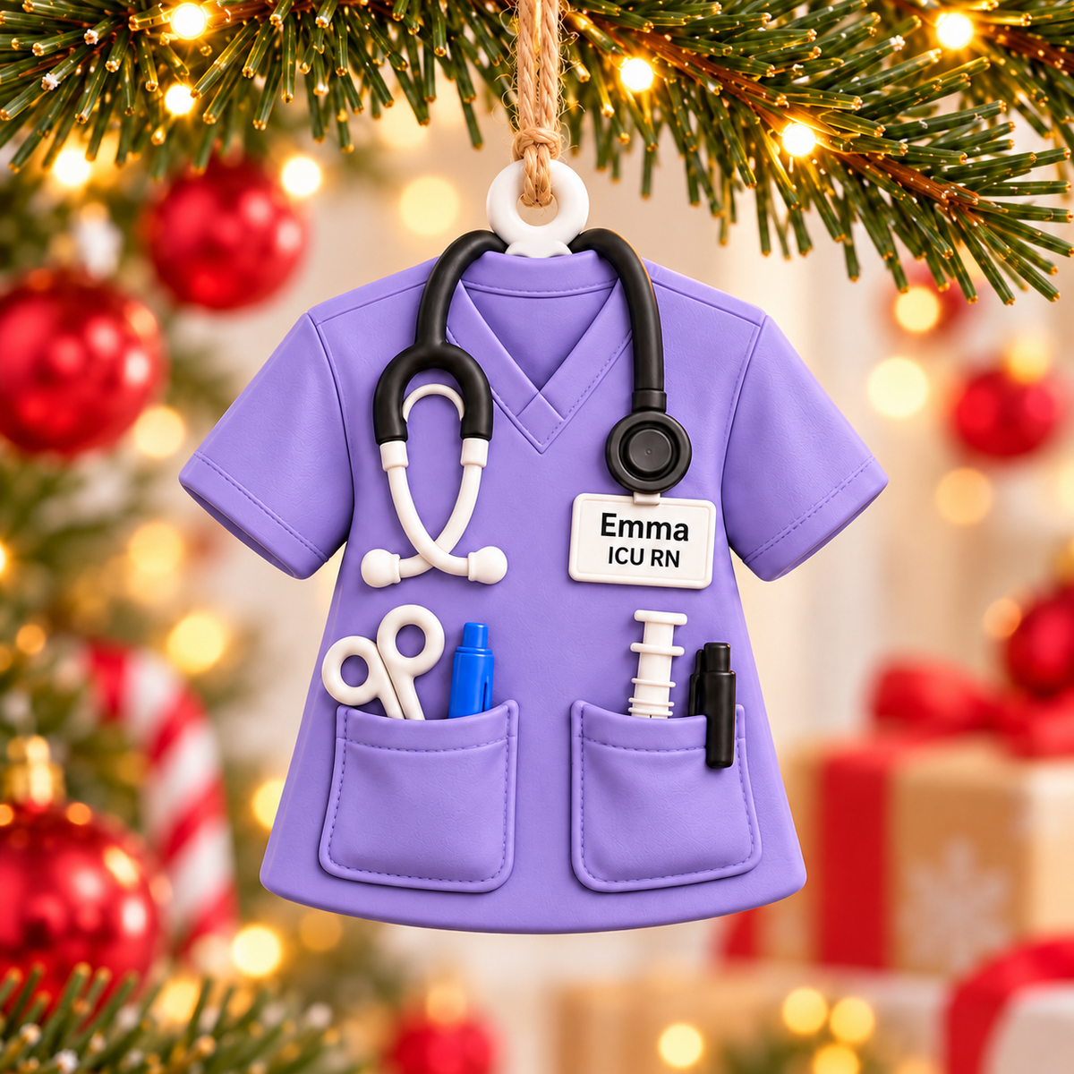 Personalized Nurse Scrub Ornament with Custom Name & Job Title, Christmas Gift for Healthcare Workers