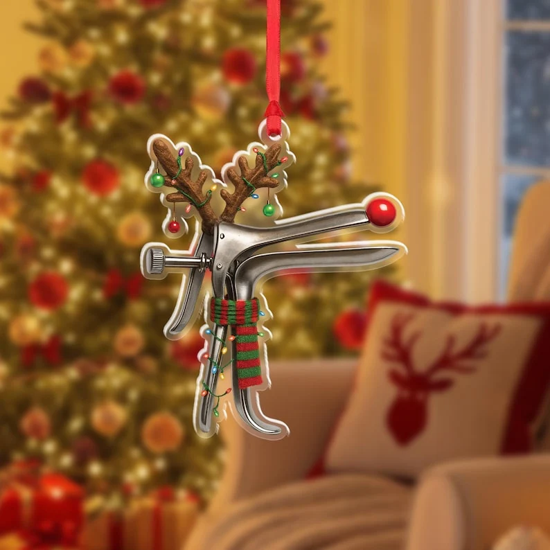 Reindeer Speculum Acrylic Christmas Ornament, Funny OB-GYN Nurse Gift