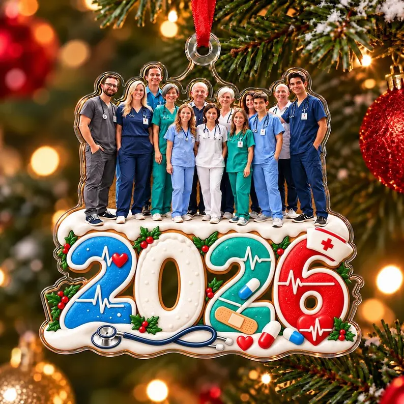 Personalized Nurse Team 2026 Christmas Ornament, Custom Photo Gift for Nurses