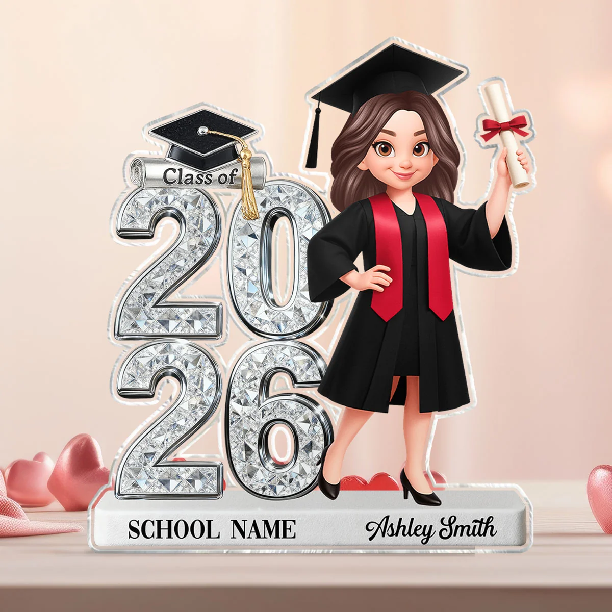 Personalized Class of 2026 Graduation Girl Acrylic Plaque – Custom Name & School Graduation Gift