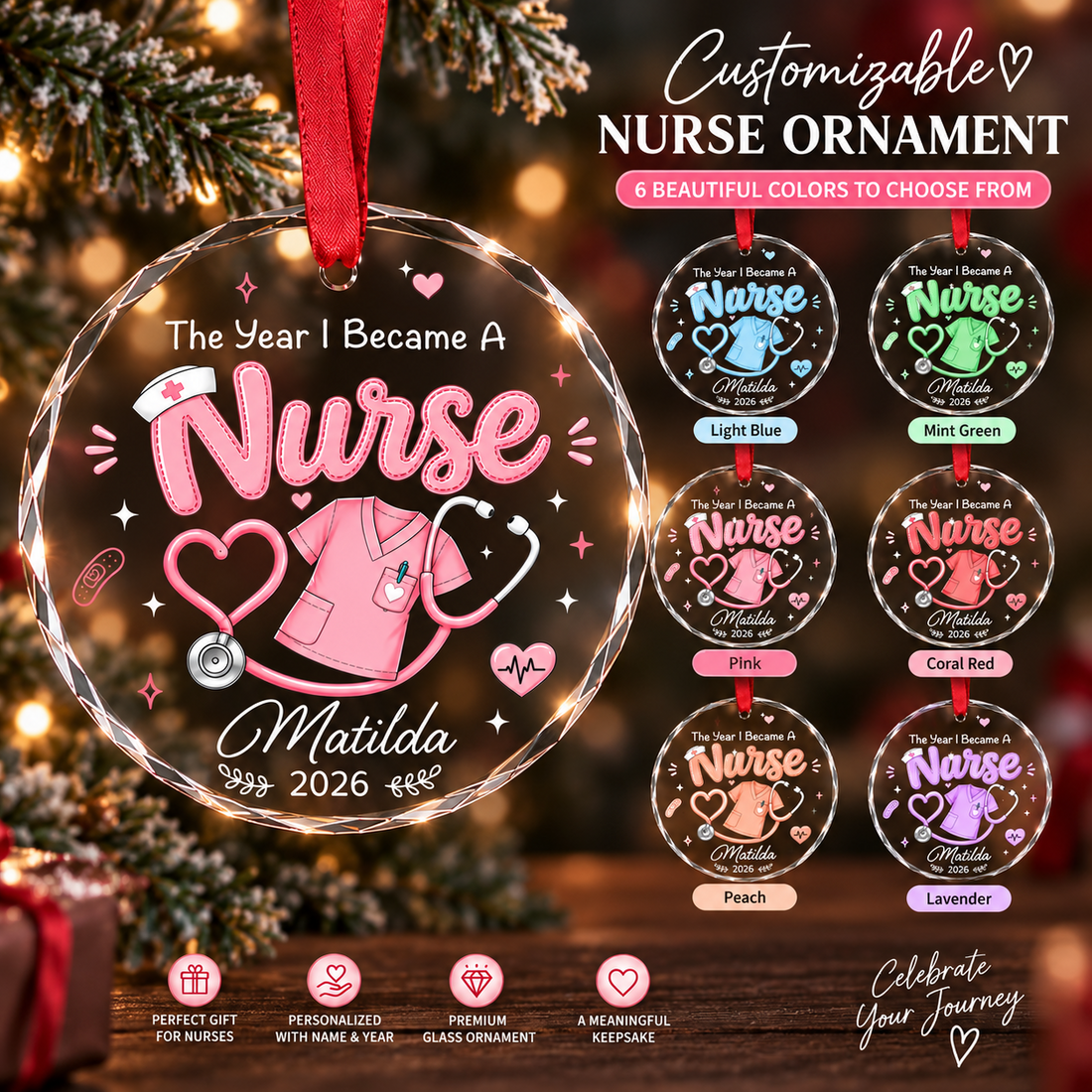 Personalized The Year I Became a Nurse Acrylic Christmas Ornament – Custom Name & Year