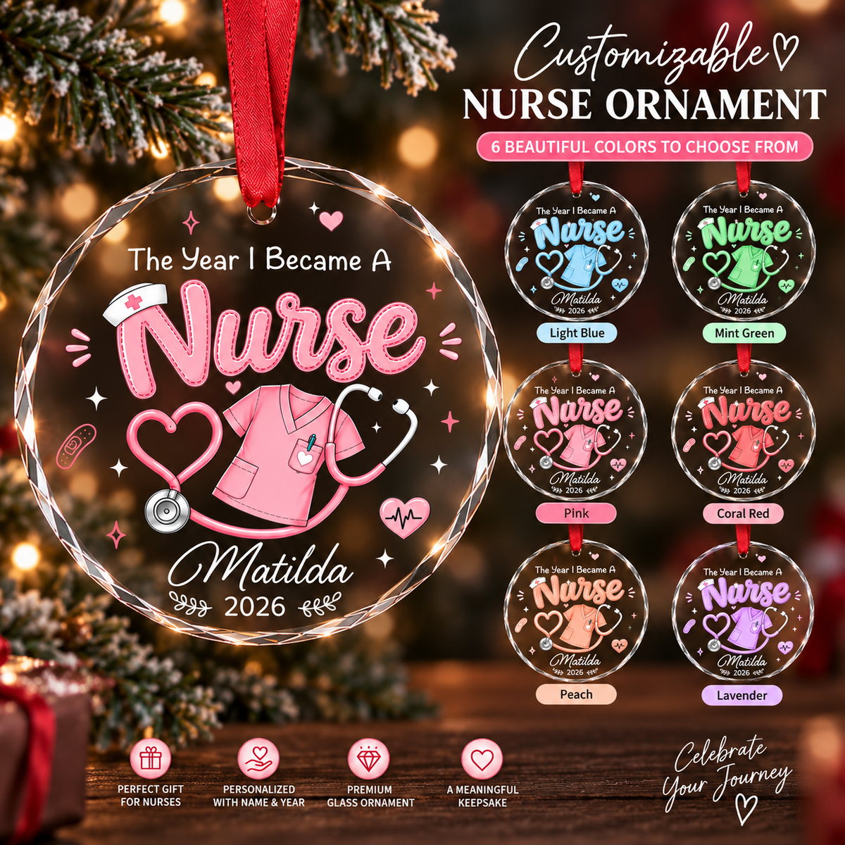 Personalized The Year I Became a Nurse Acrylic Christmas Ornament – Custom Name & Year