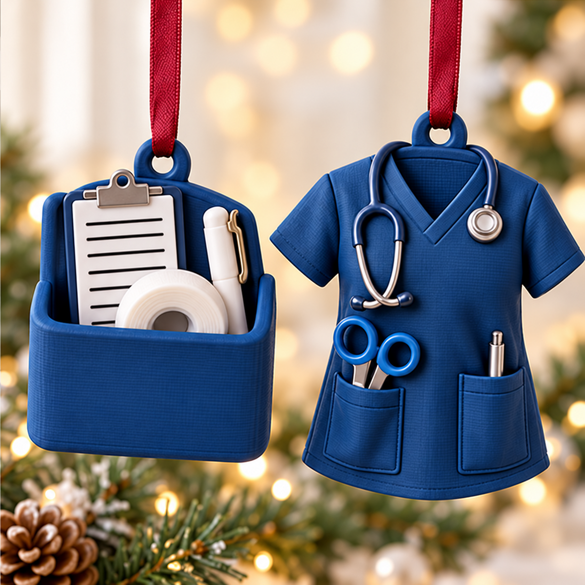 Personalisiertes Pflege-Ornament, individuelles Namens-Ornament mit Krankenschwester-Hausschuhen, Weihnachtsdeko mit medizinischen Kasack-Hausschuhen