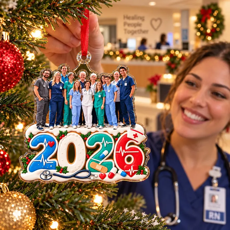 Personalized Nurse Team 2026 Christmas Ornament, Custom Photo Gift for Nurses