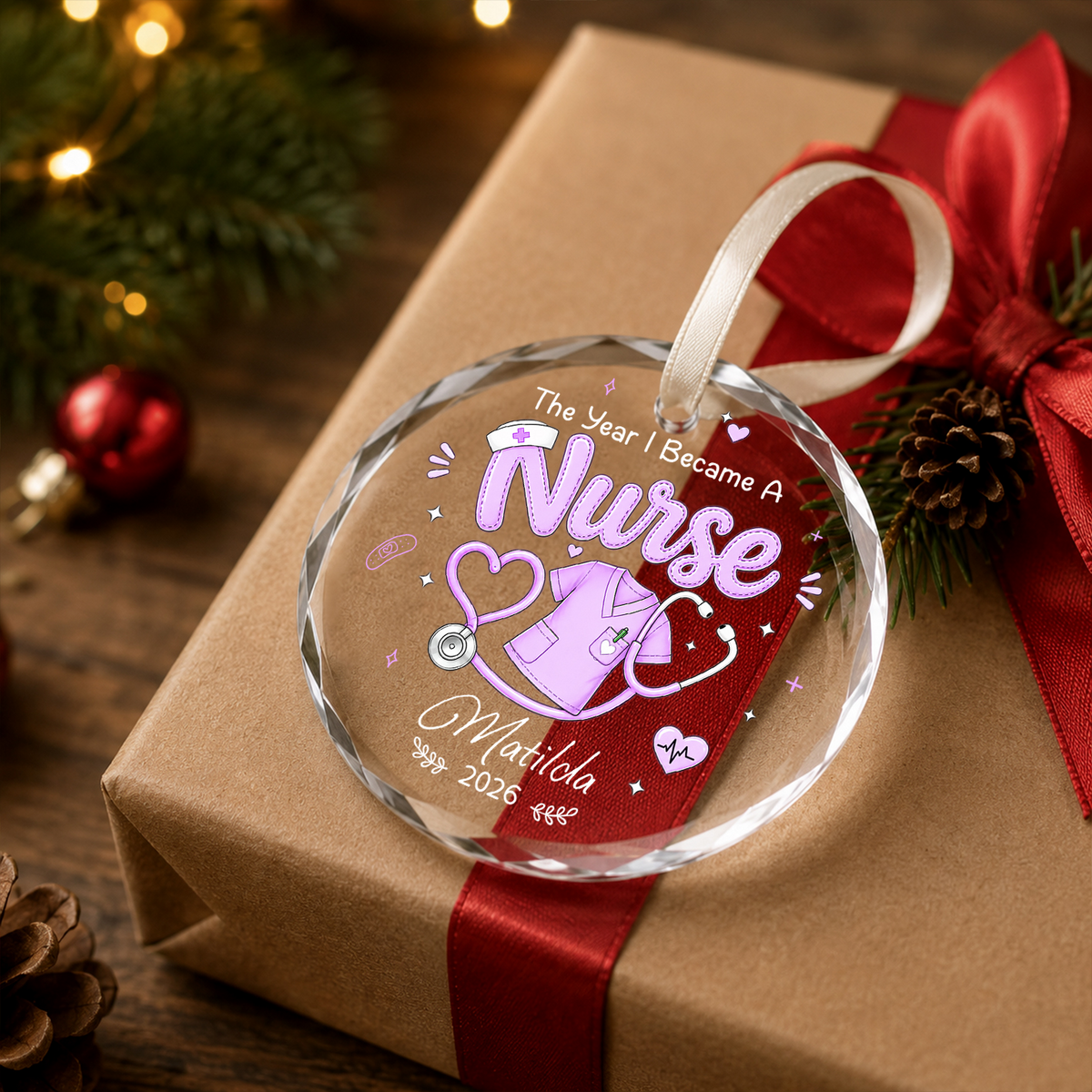 Personalized The Year I Became a Nurse Acrylic Christmas Ornament – Custom Name & Year