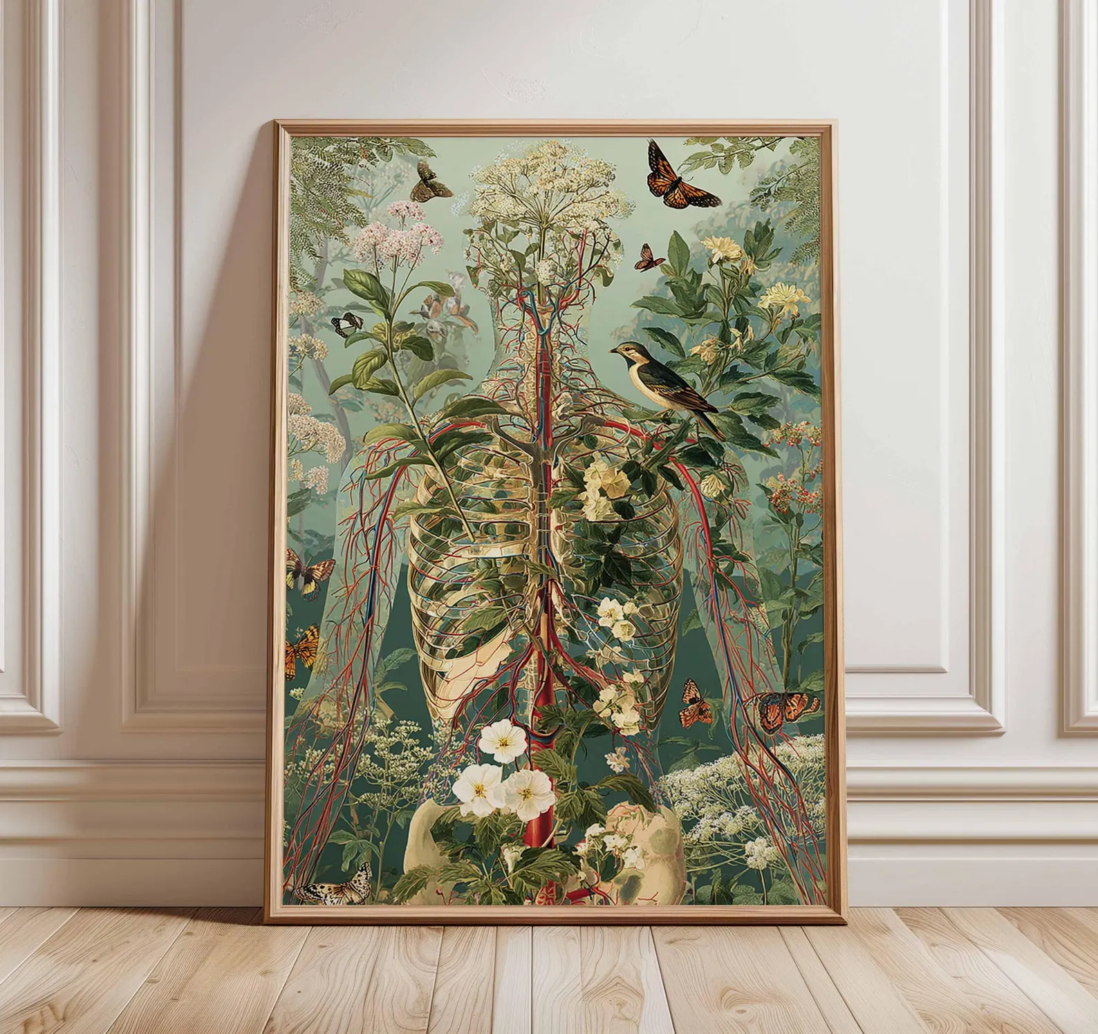Botanical Anatomy Bird Garden Canvas Wall Art, Nurse Clinic Decor