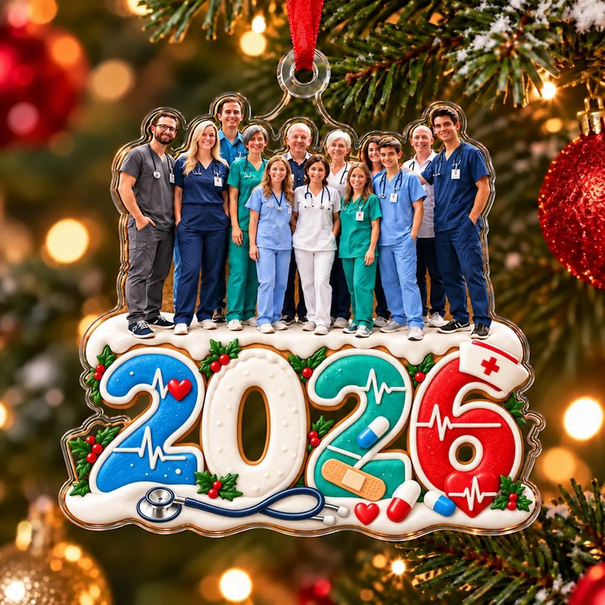 Personalized Nurse Team 2026 Christmas Ornament, Custom Photo Gift for Nurses