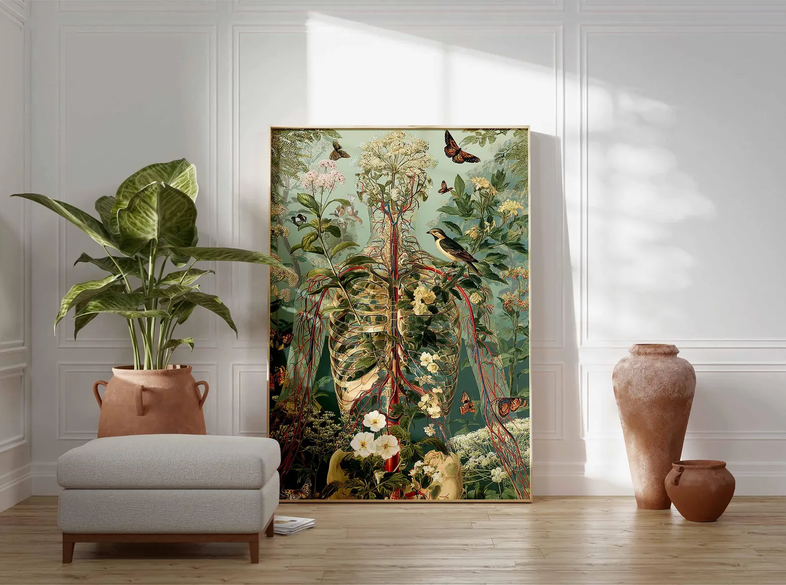 Botanical Anatomy Bird Garden Canvas Wall Art, Nurse Clinic Decor