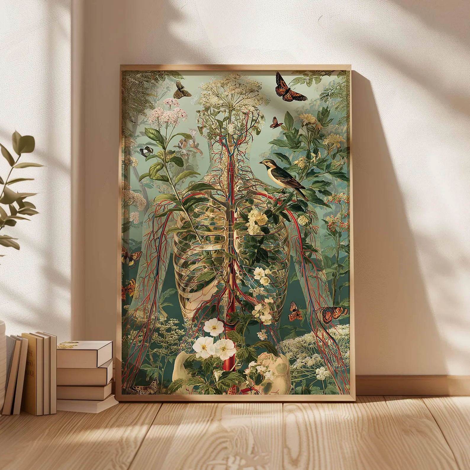 Botanical Anatomy Bird Garden Canvas Wall Art, Nurse Clinic Decor