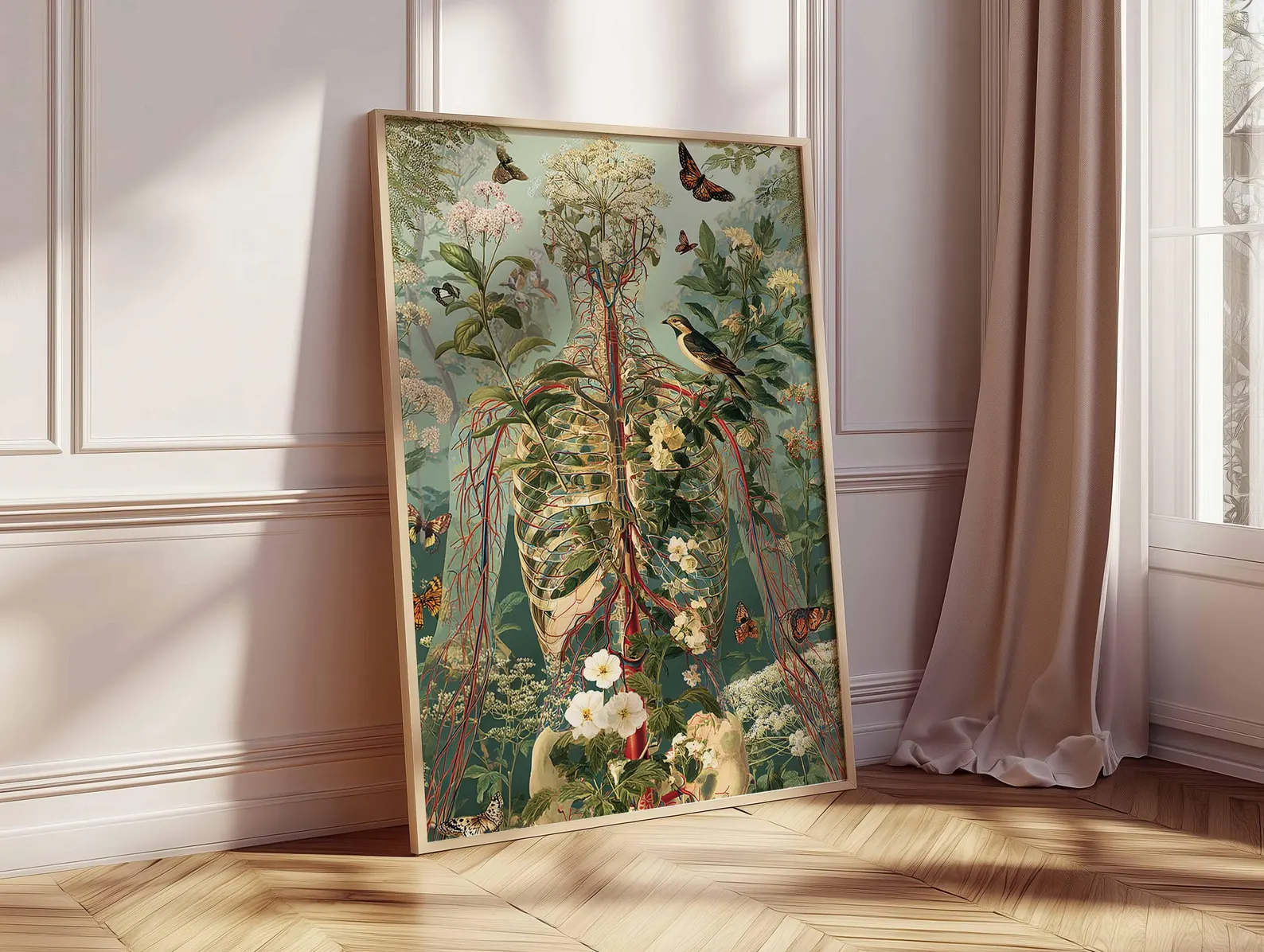 Botanical Anatomy Bird Garden Canvas Wall Art, Nurse Clinic Decor