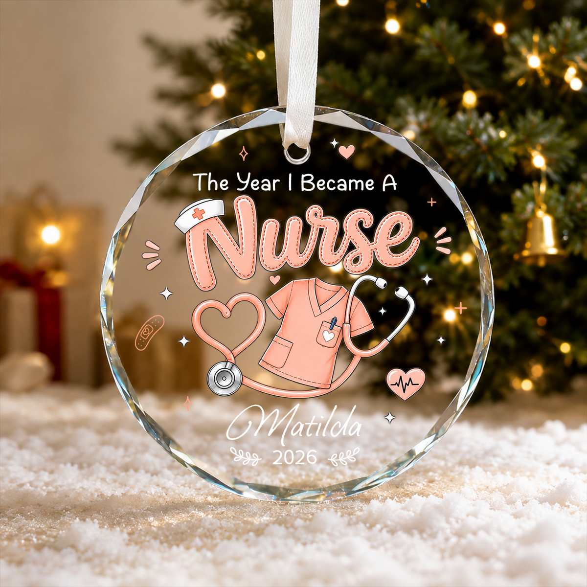 Personalized The Year I Became a Nurse Acrylic Christmas Ornament – Custom Name & Year