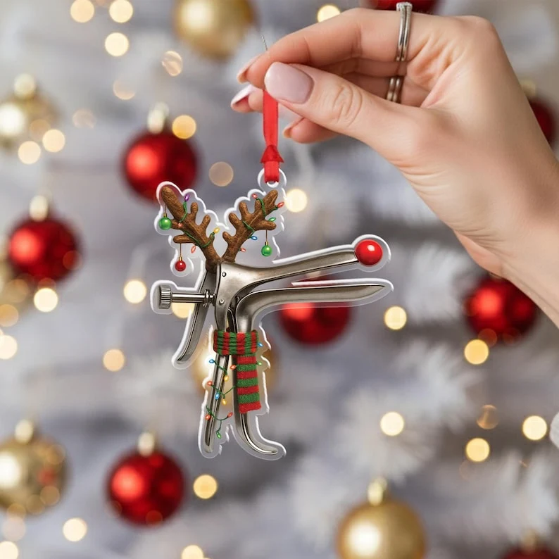 Reindeer Speculum Acrylic Christmas Ornament, Funny OB-GYN Nurse Gift
