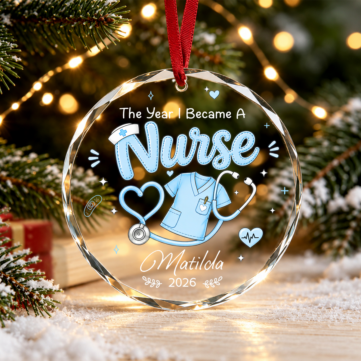 Personalized The Year I Became a Nurse Acrylic Christmas Ornament – Custom Name & Year