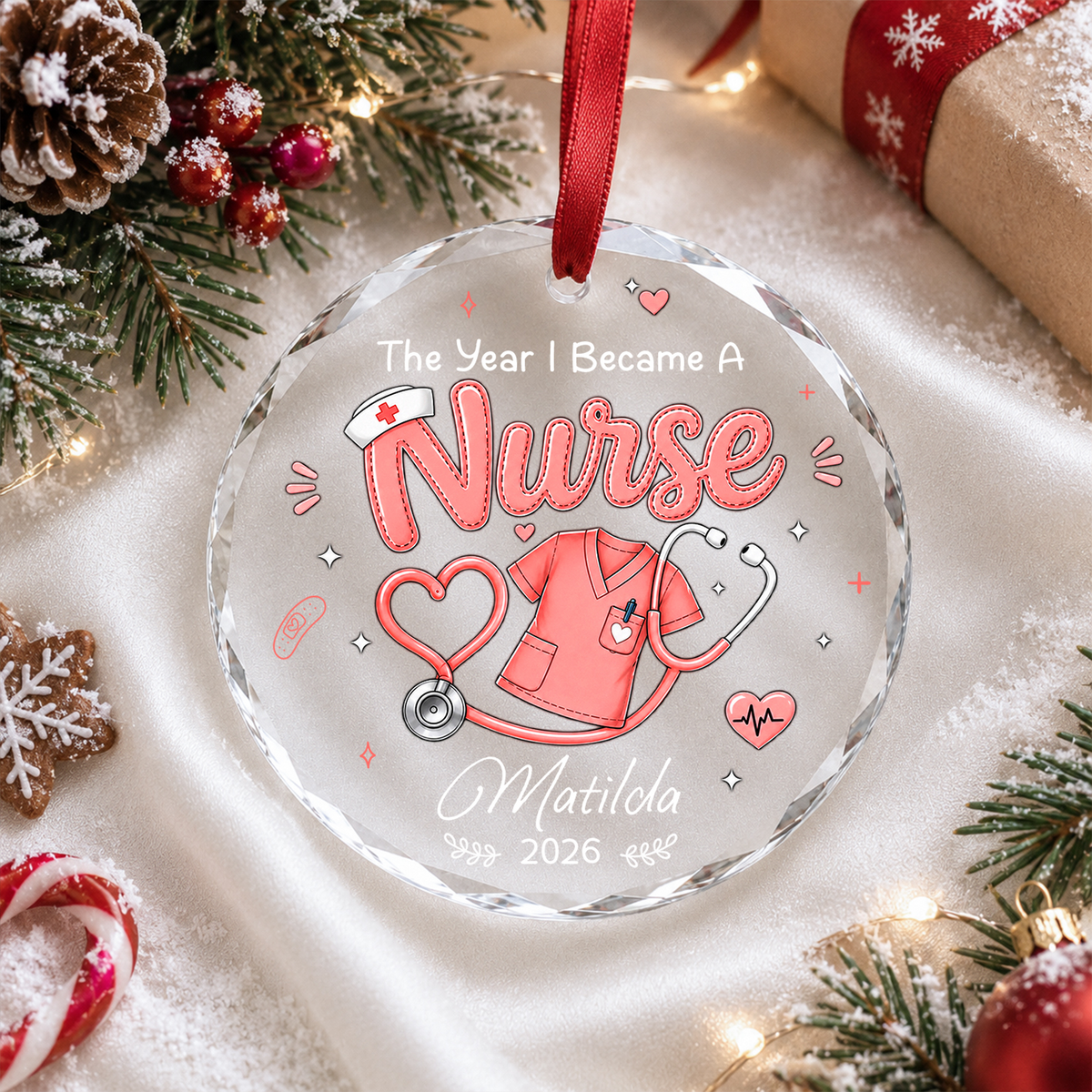 Personalized The Year I Became a Nurse Acrylic Christmas Ornament – Custom Name & Year
