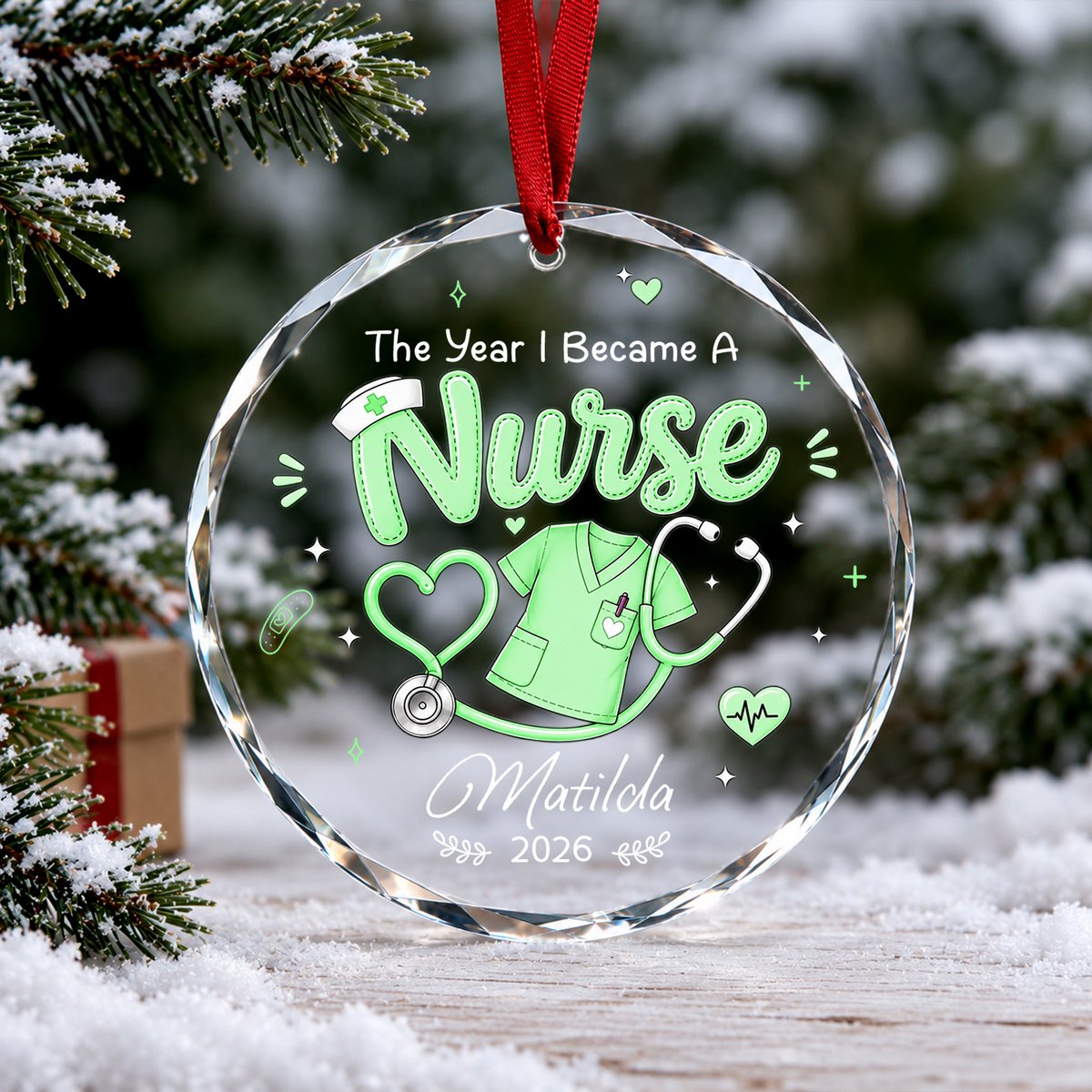 Personalized The Year I Became a Nurse Acrylic Christmas Ornament – Custom Name & Year