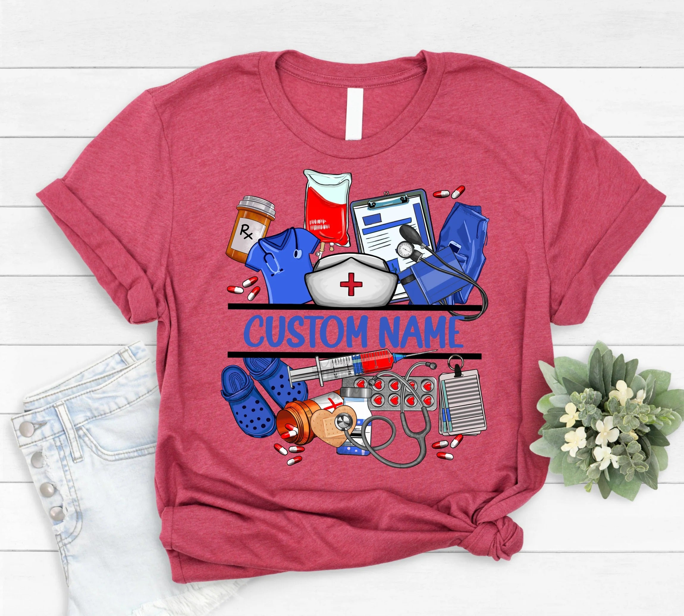 Personalized Nurse Life Shirt for Women – Funny Medical Tools with Custom Name – Gift for RN LPN CNA Healthcare Staff