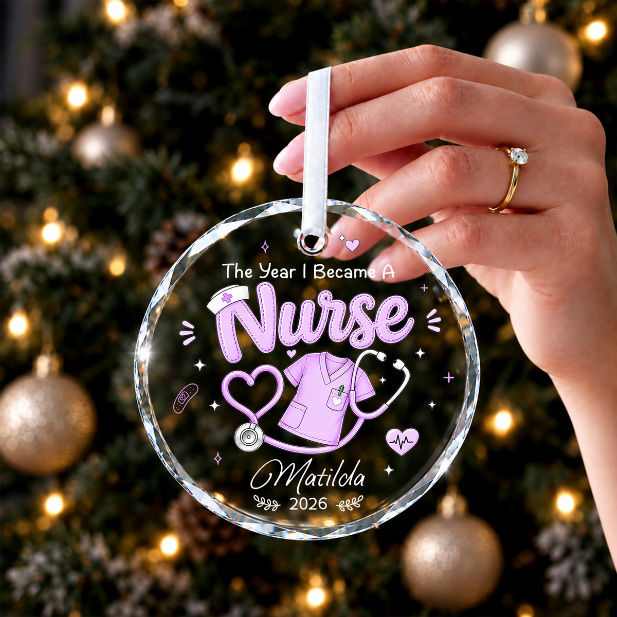 Personalized The Year I Became a Nurse Acrylic Christmas Ornament – Custom Name & Year