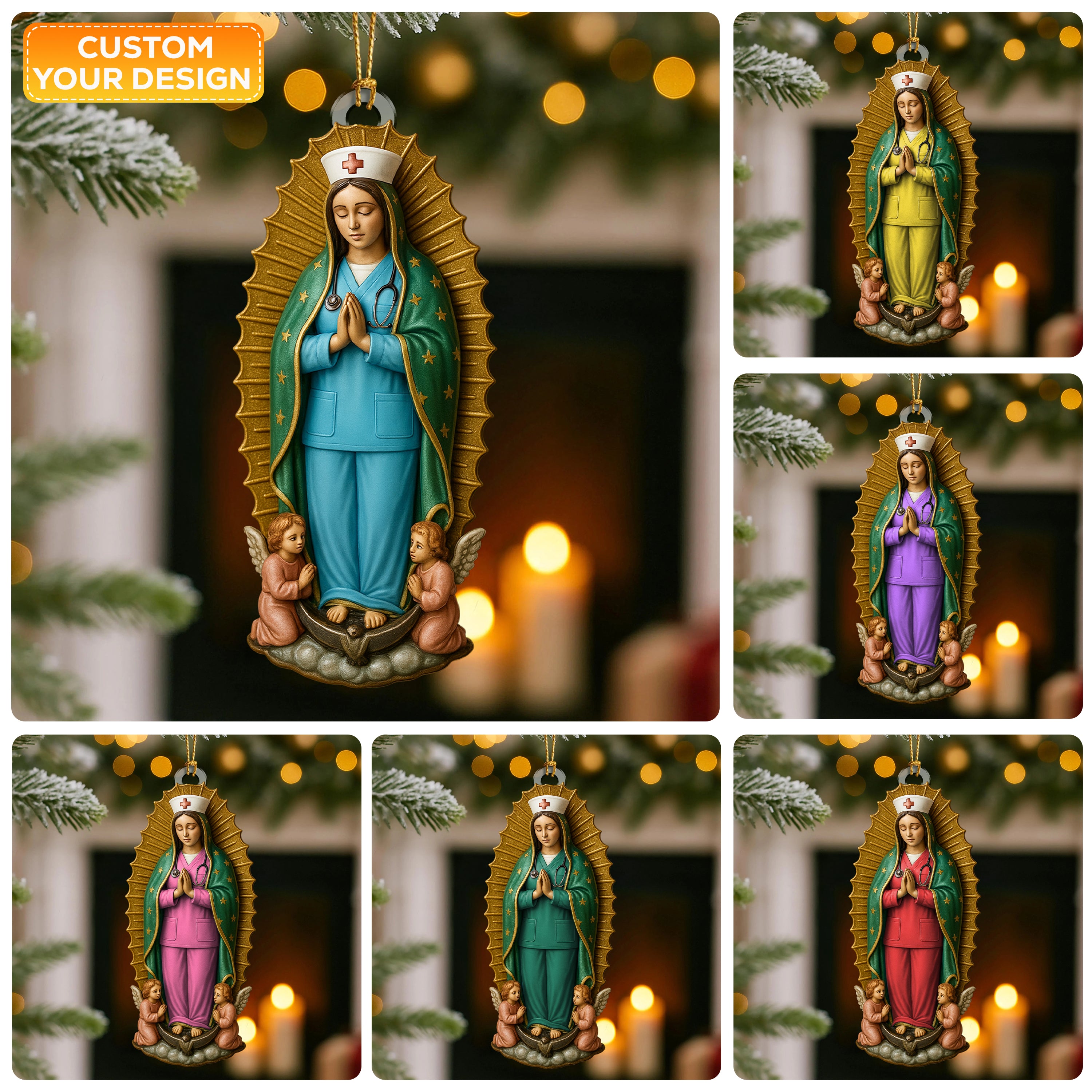 Custom Nurse Virgin Mary Ornament, Personalized Religious Christmas Decoration, Unique Faith Inspired Gift for Nurses And RN