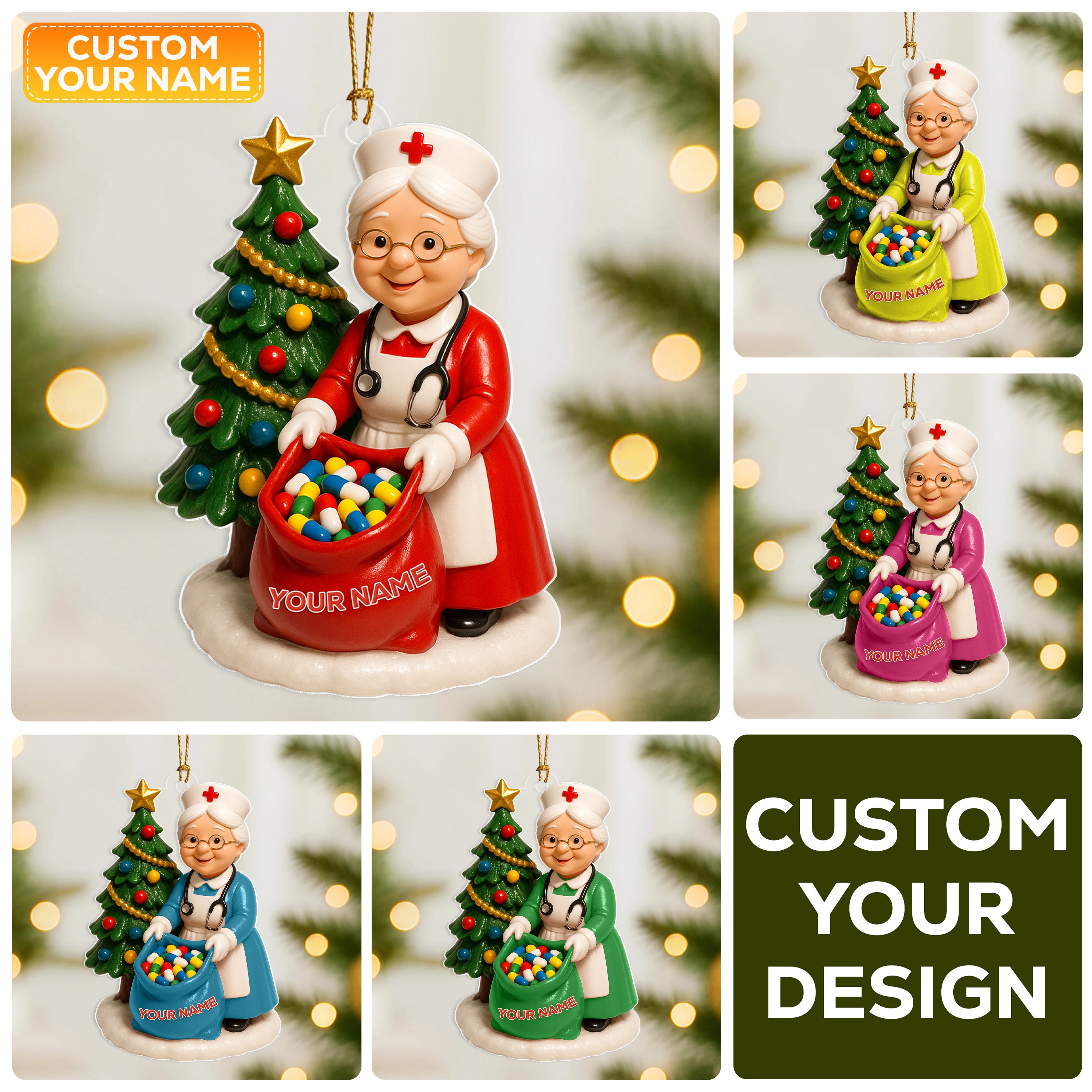 Personalized Nurse Christmas Ornament, Custom Name Nurse Tree Decor, Medical Worker Holiday Gift, Cute Nurse Ornament for Healthcare Heroes