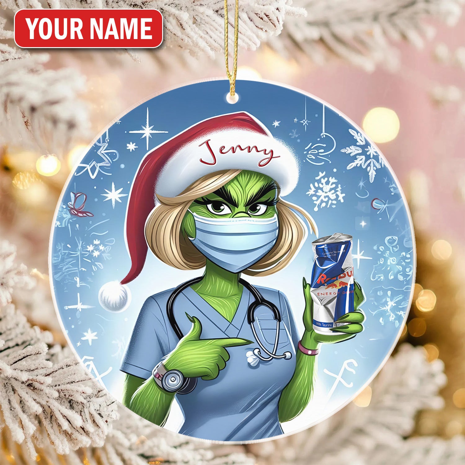 Custom Nurse Christmas Ornament, Funny Grinch Holiday Gift, RN LPN CNA Xmas Decoration