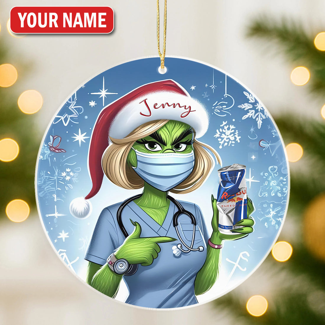 Custom Nurse Christmas Ornament, Funny Grinch Holiday Gift, RN LPN CNA Xmas Decoration
