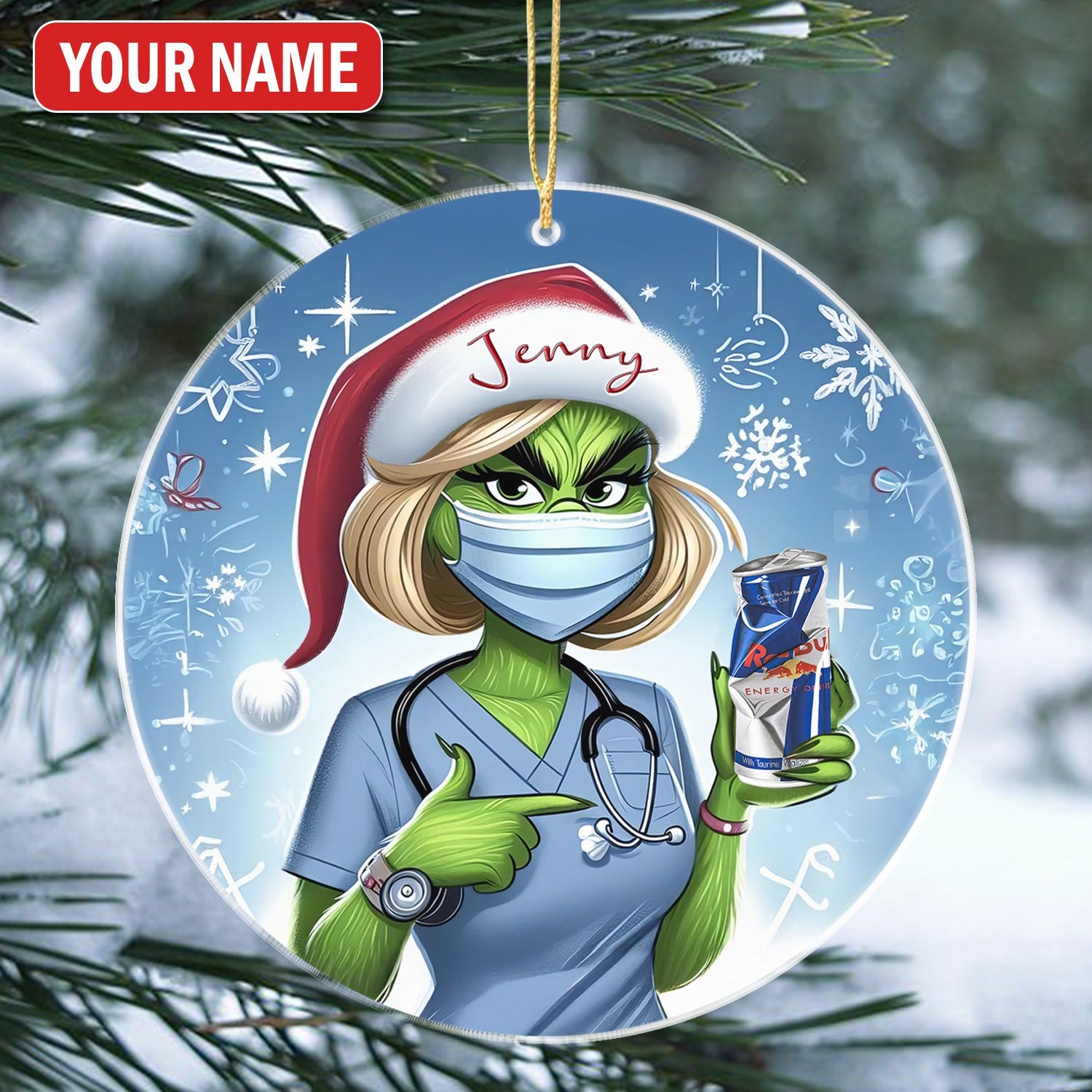 Custom Nurse Christmas Ornament, Funny Grinch Holiday Gift, RN LPN CNA Xmas Decoration