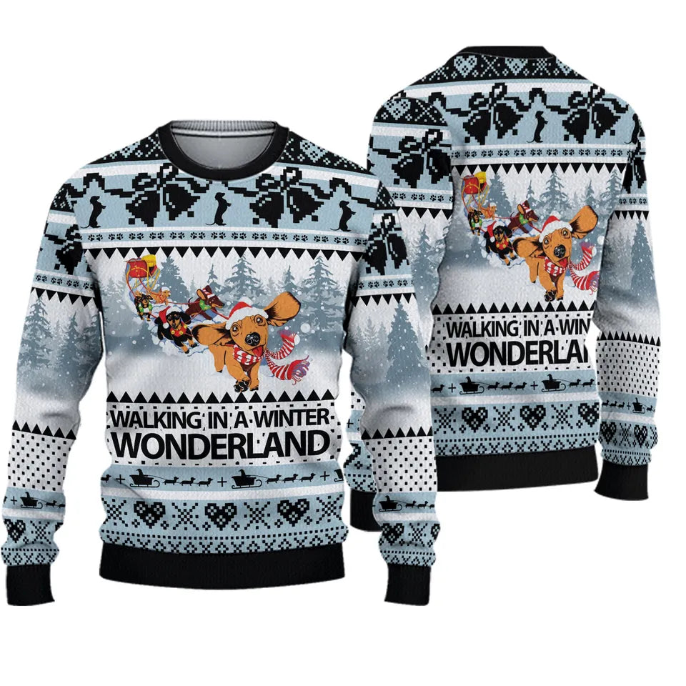 Funny Dog Walking In A Winter Ugly Sweater, Ugly Christmas Sweater For Nurse, Dog Sweater Xmas Gift For Nursing