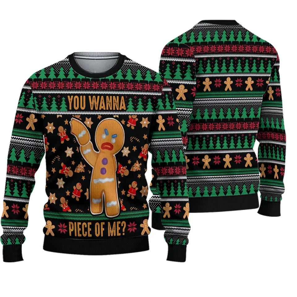 Funny Nurse Ugly Christmas Sweater, You Wanna Piece Of Me Gingerbread Man Ugly Christmas Sweater, Gift For Nursing