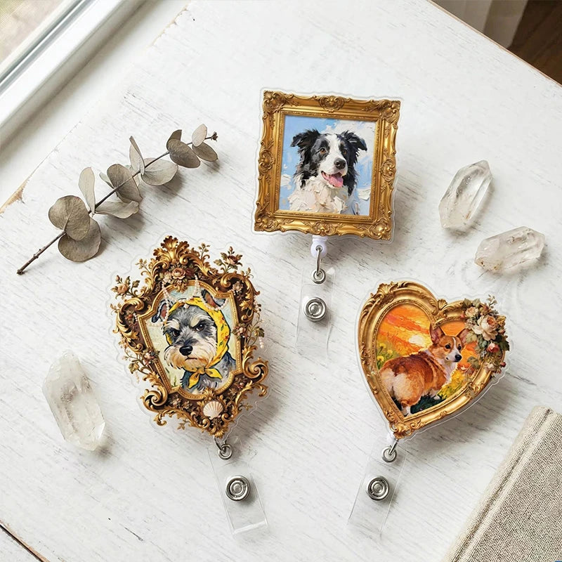 Personalized Pet Vintage Oil Painting Nurse Badge Reel