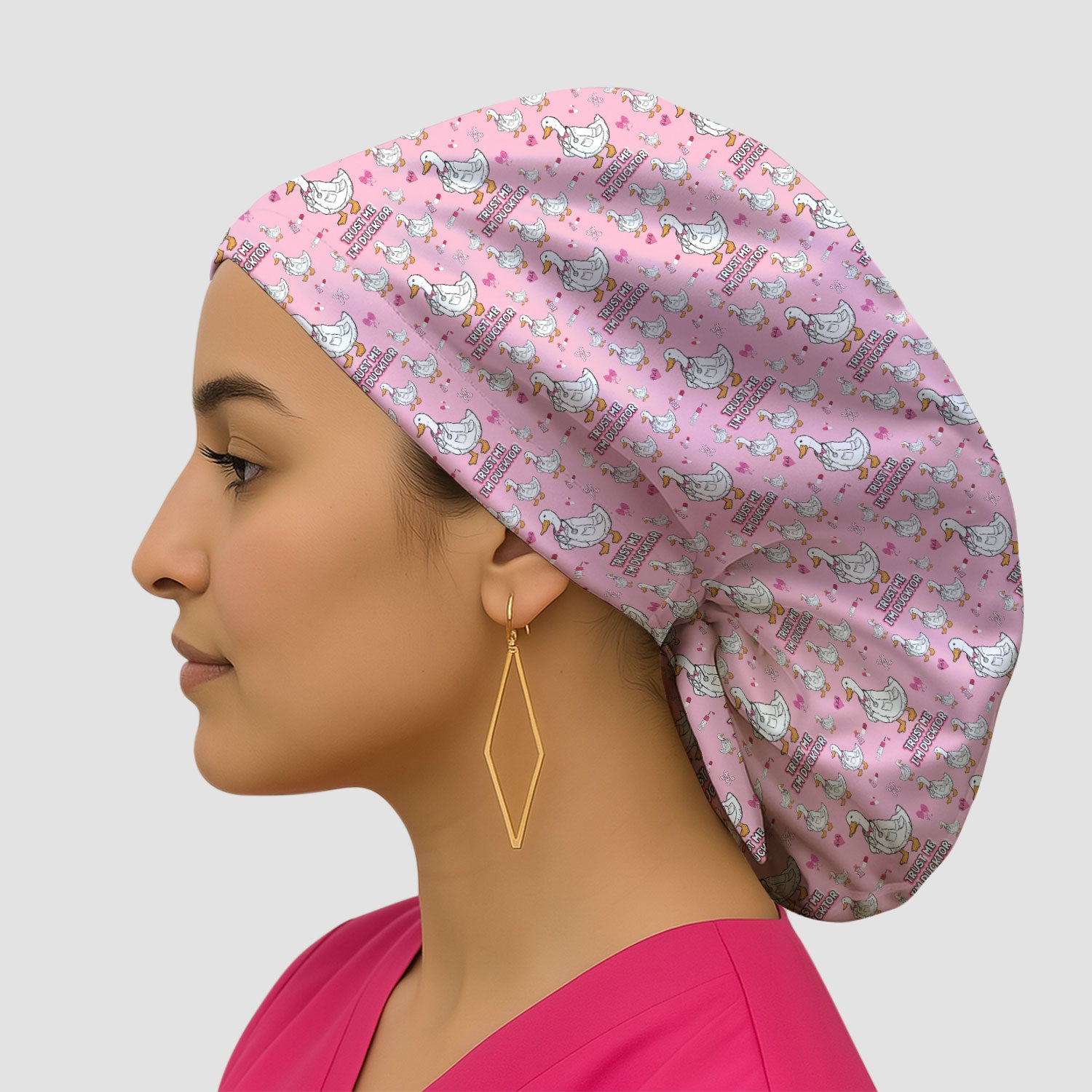 Trust Me I'm Ducktor Scrub Cap, Funny Duck Pattern Scrub Hat, Breathable Fabrics Nursing Uniform For Women