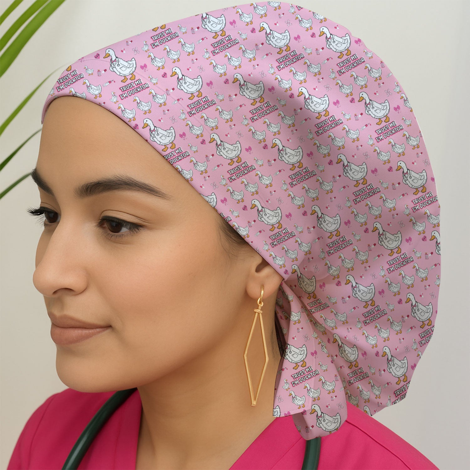 Trust Me I'm Ducktor Scrub Cap, Funny Duck Pattern Scrub Hat, Breathable Fabrics Nursing Uniform For Women