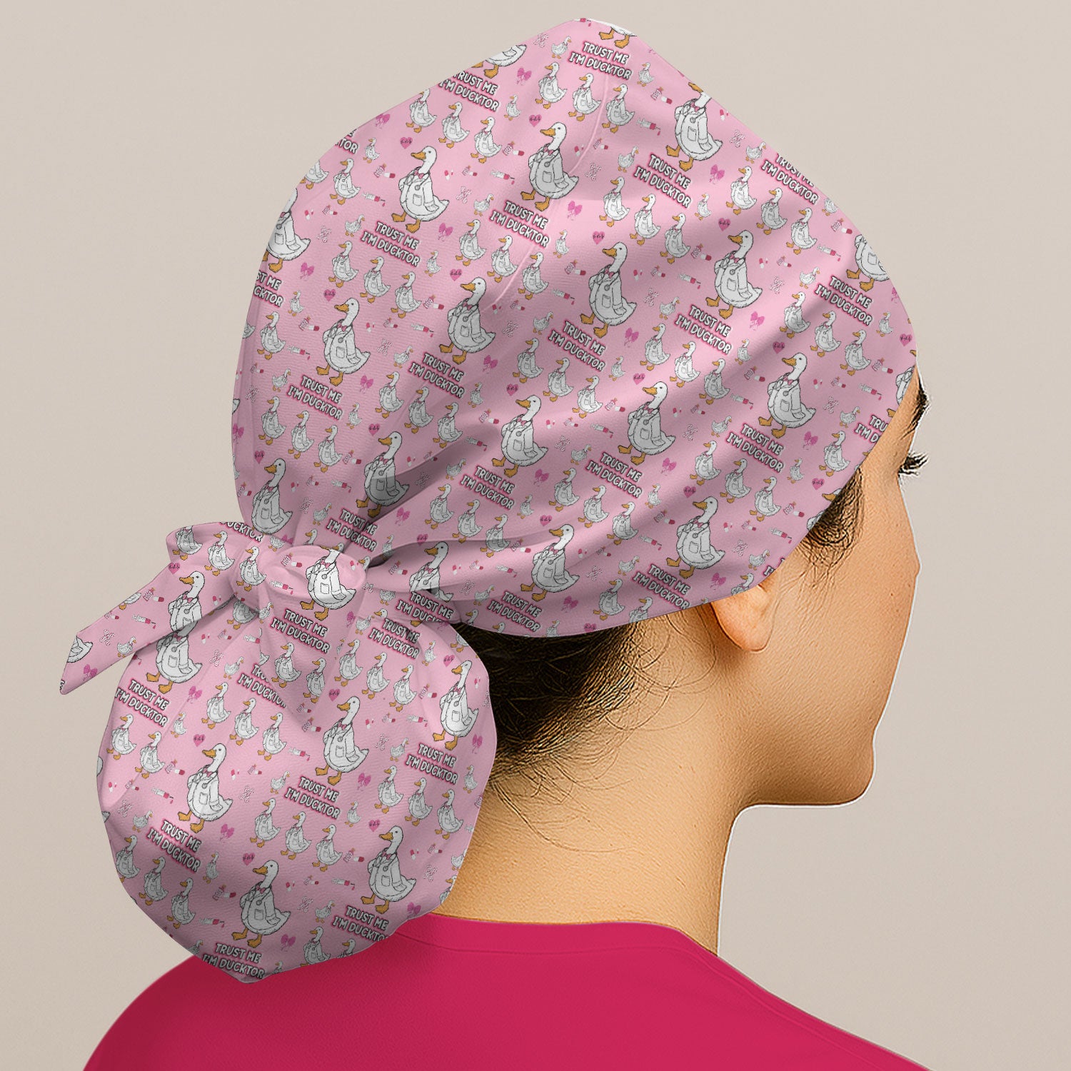 Trust Me I'm Ducktor Scrub Cap, Funny Duck Pattern Scrub Hat, Breathable Fabrics Nursing Uniform For Women
