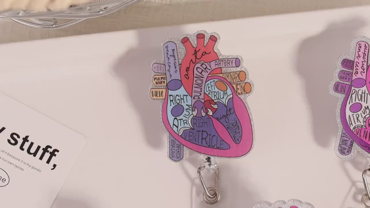 Anatomical Heart Retractable Badge Reel, Cardiology ID Holder for Nurse Doctor,  RN LPN CNA Gift