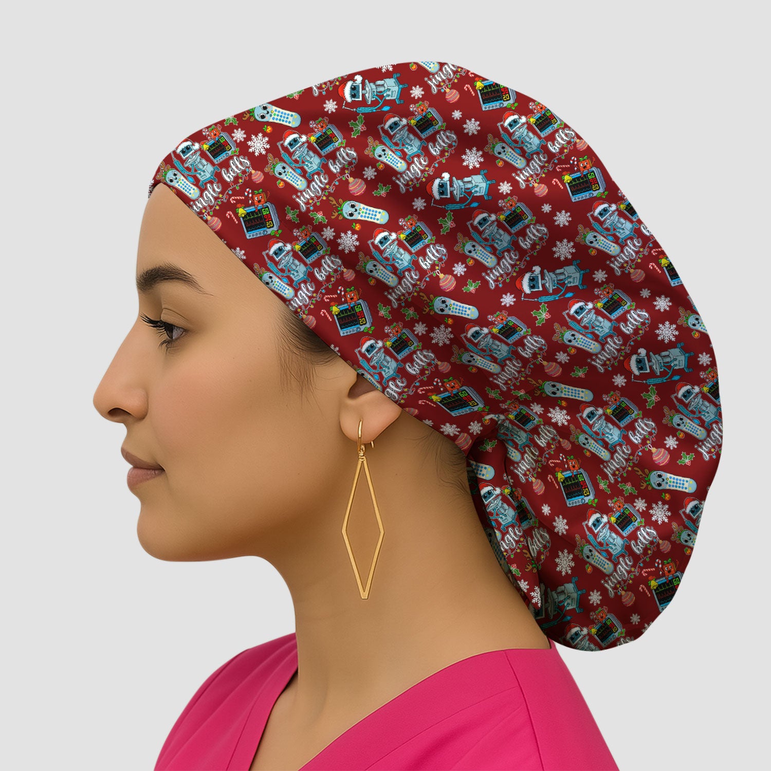 Funny Jingle Bells Holiday Caps for Women - Christmas Surgical Caps for Doctors - Breathable Fabrics Caps Uniform