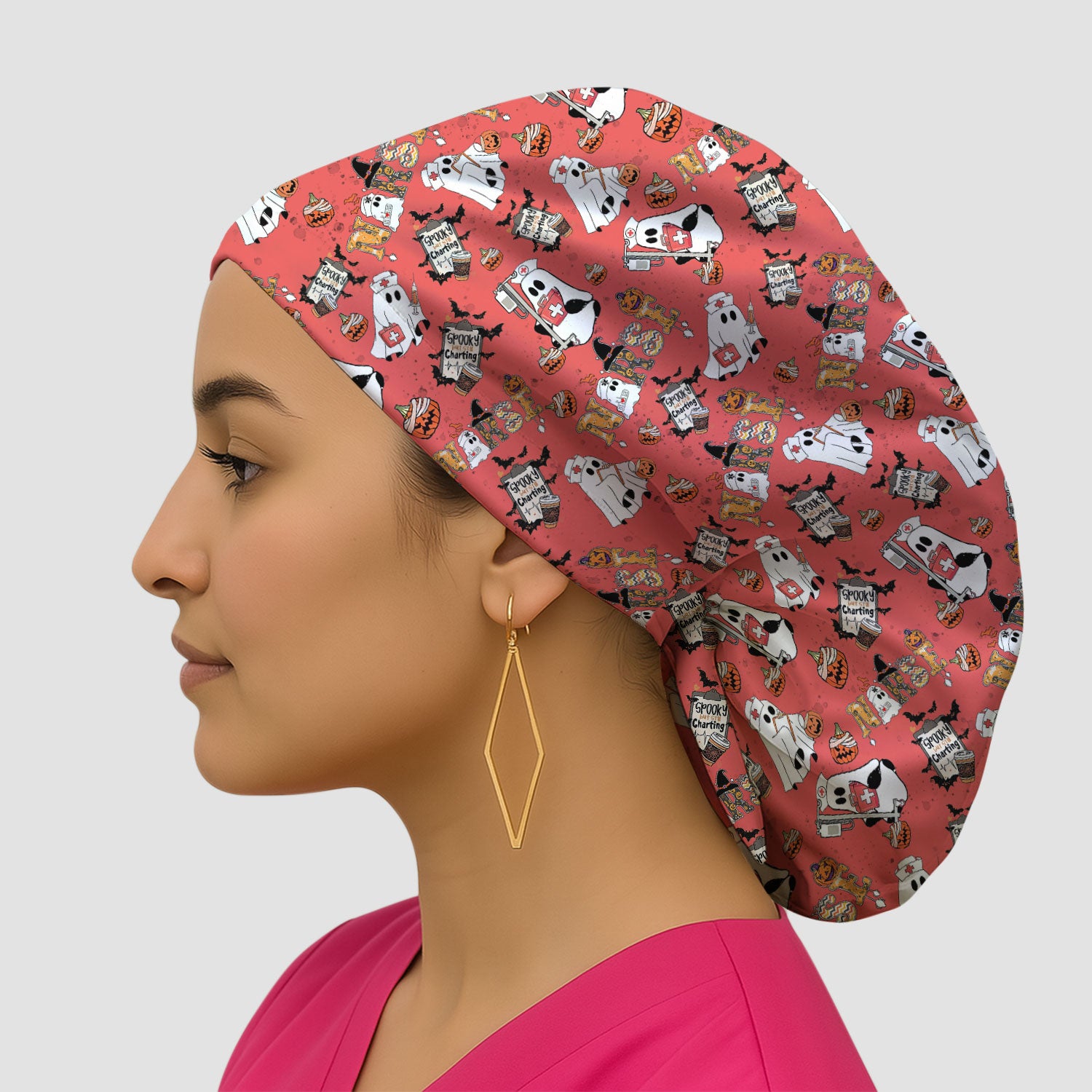 Halloween Bouffant Scrub Caps for Women - Spooky But Still Charting - Funny Surgical Caps for Doctors