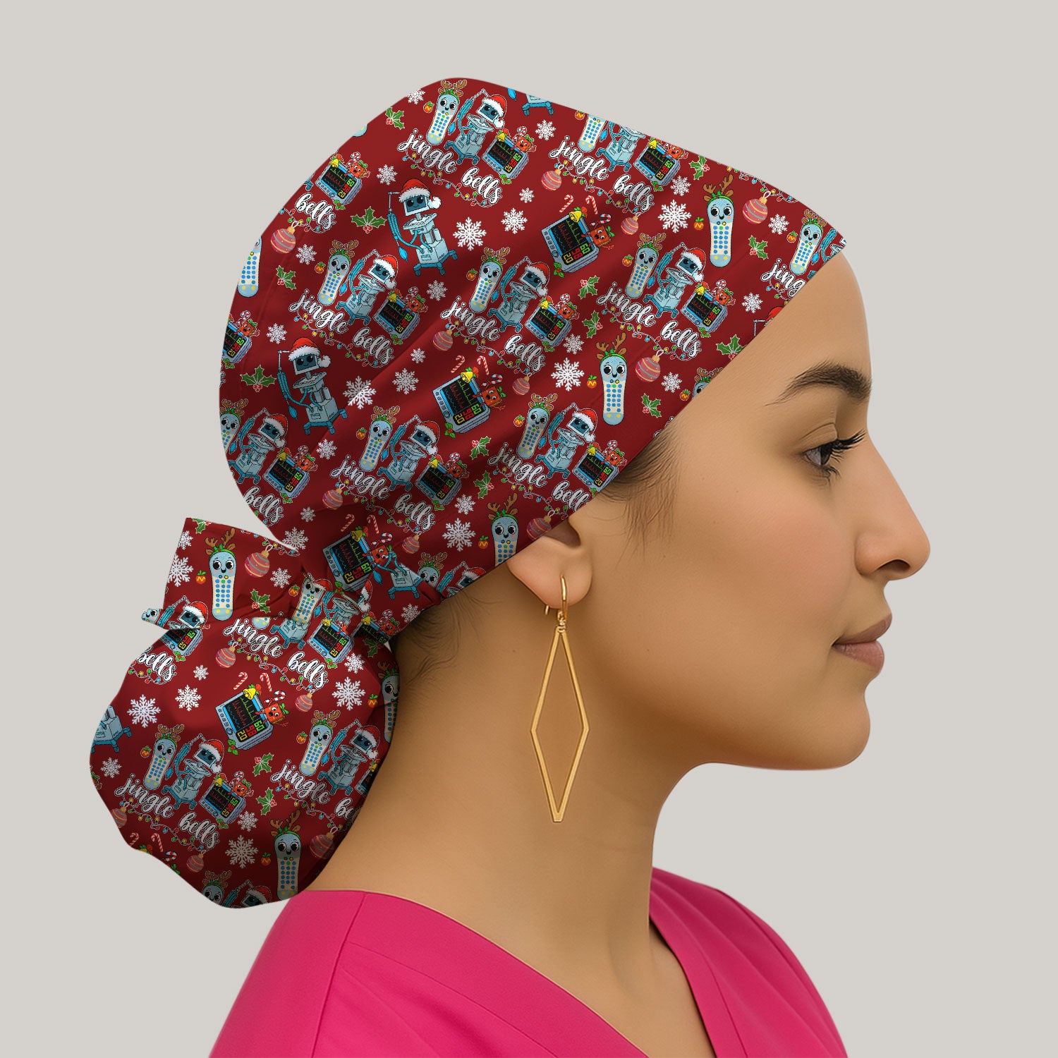 Funny Jingle Bells Holiday Caps for Women - Christmas Surgical Caps for Doctors - Breathable Fabrics Caps Uniform