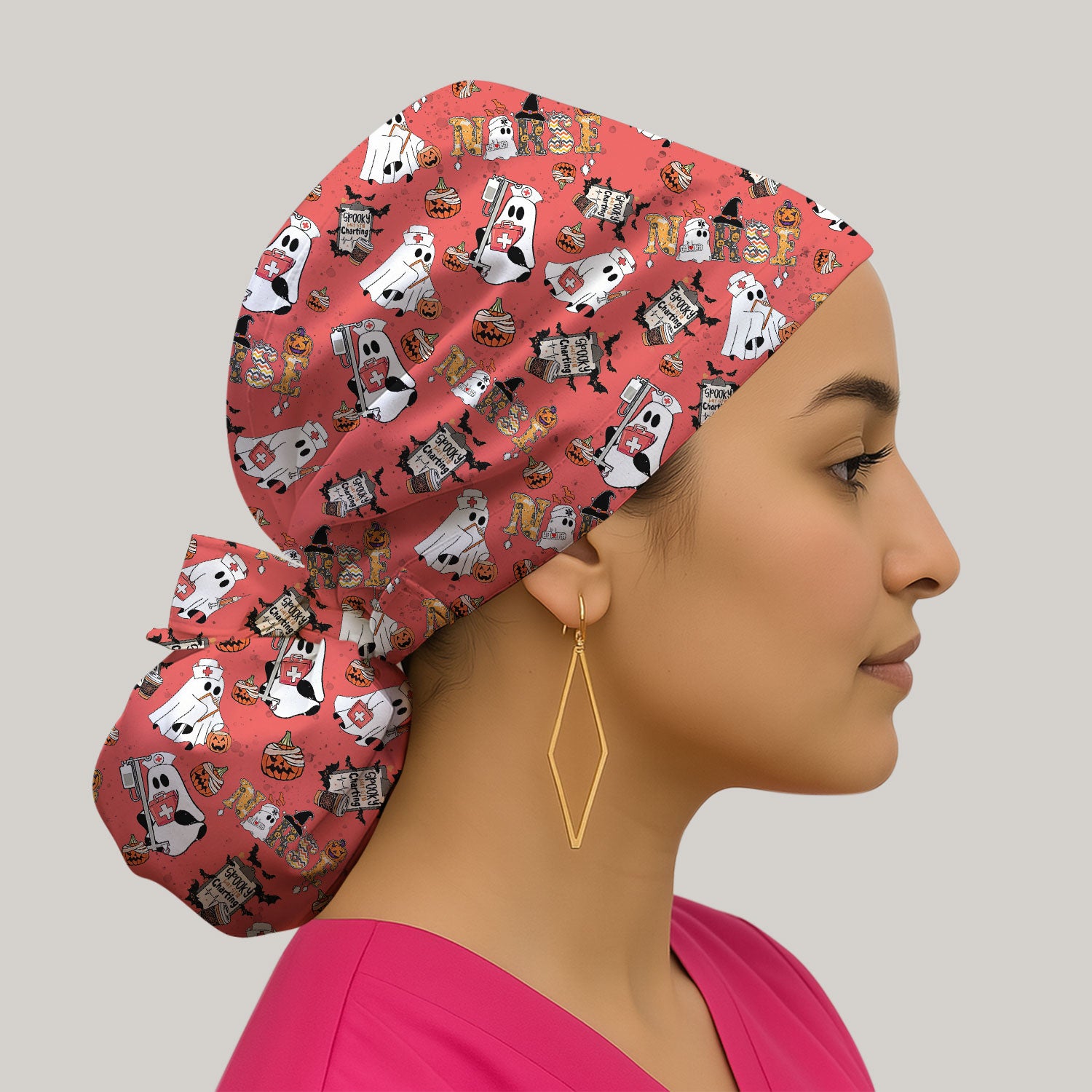Halloween Bouffant Scrub Caps for Women - Spooky But Still Charting - Funny Surgical Caps for Doctors