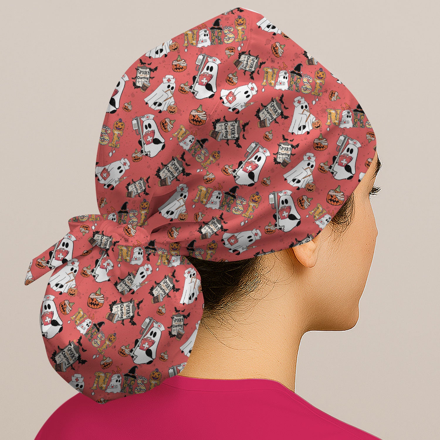 Halloween Bouffant Scrub Caps for Women - Spooky But Still Charting - Funny Surgical Caps for Doctors