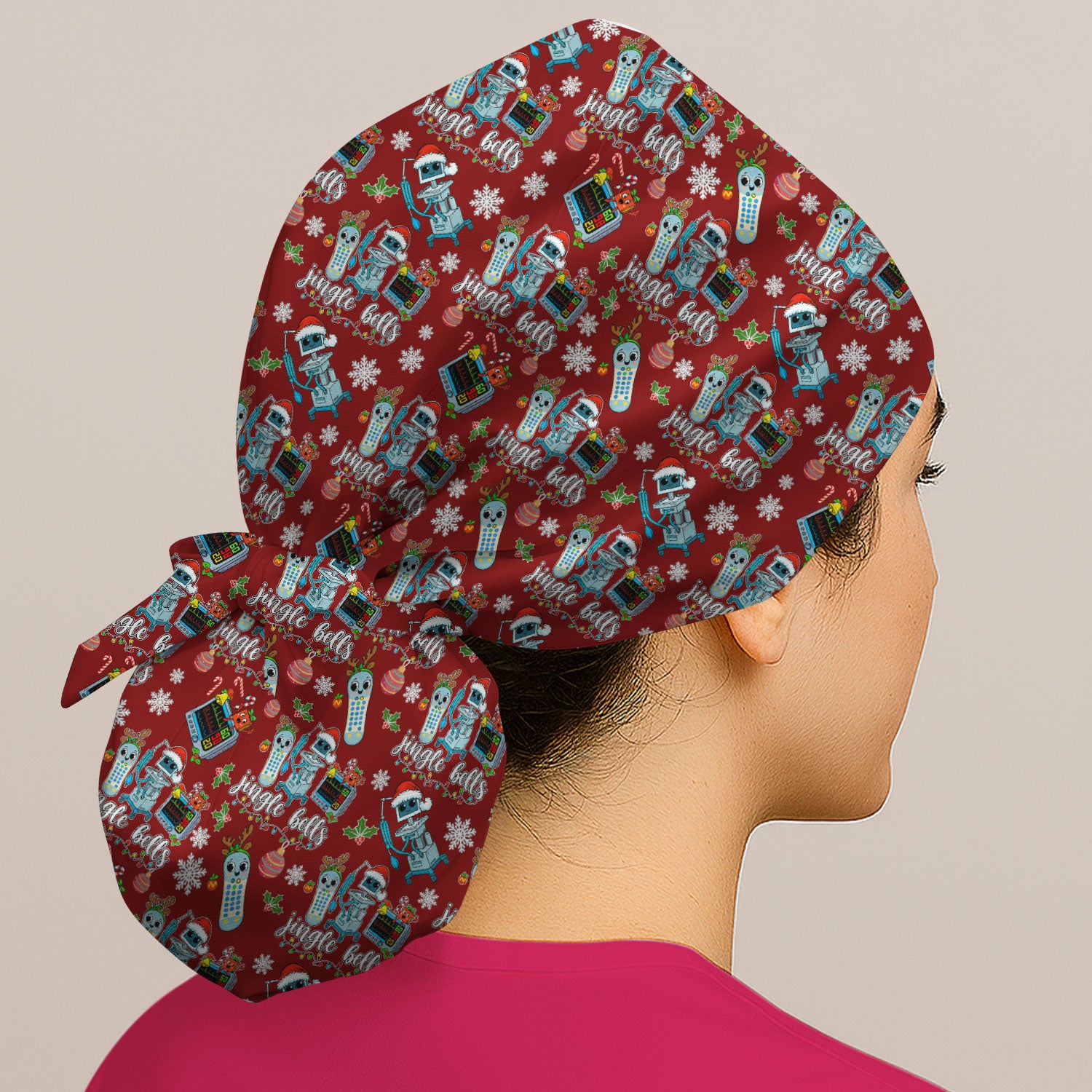 Funny Jingle Bells Holiday Caps for Women - Christmas Surgical Caps for Doctors - Breathable Fabrics Caps Uniform