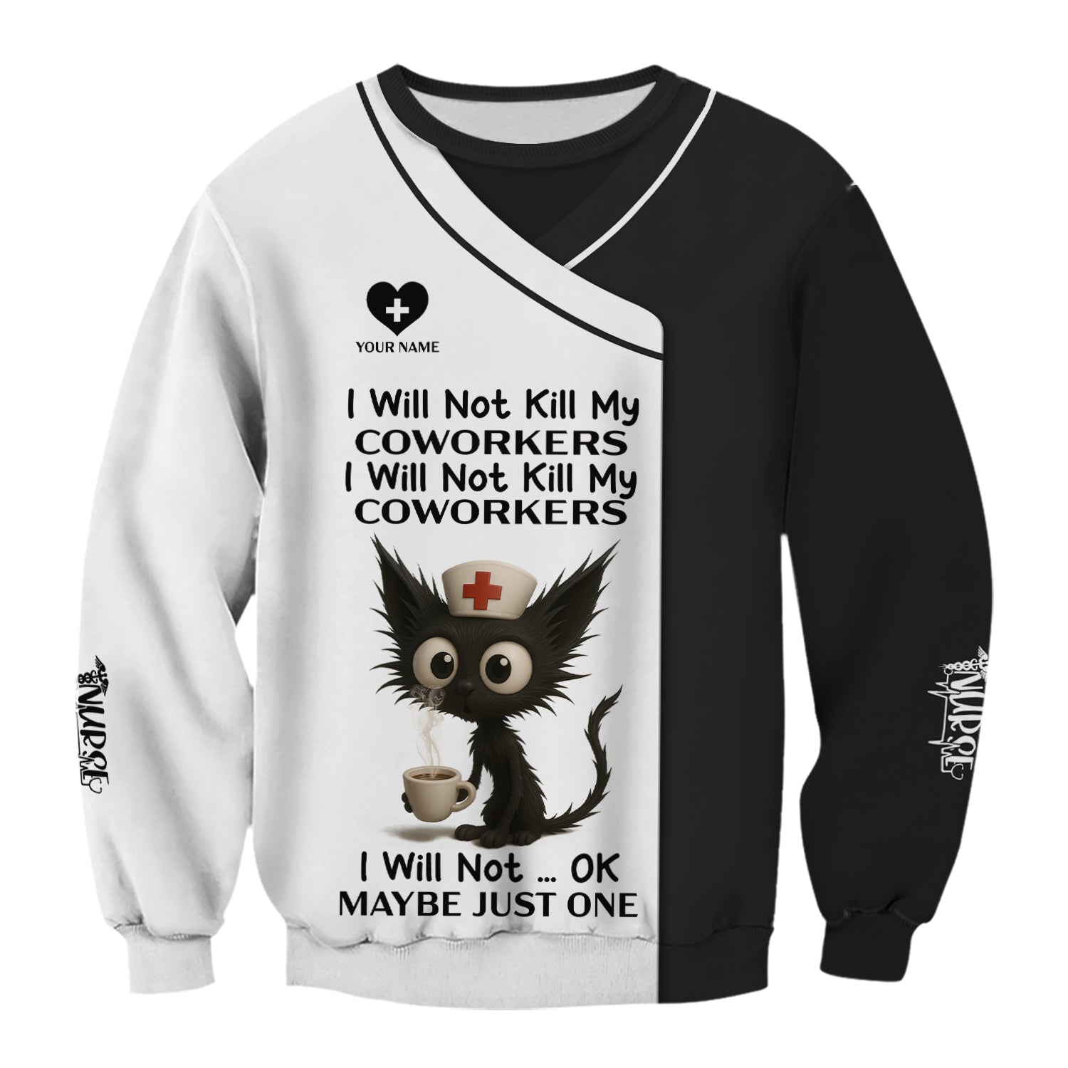 Custom Funny Nurse Shirt with Angry Cat - I Will Not Kill My Coworkers Quote - Gift for RN LPN CNA Healthcare Workers