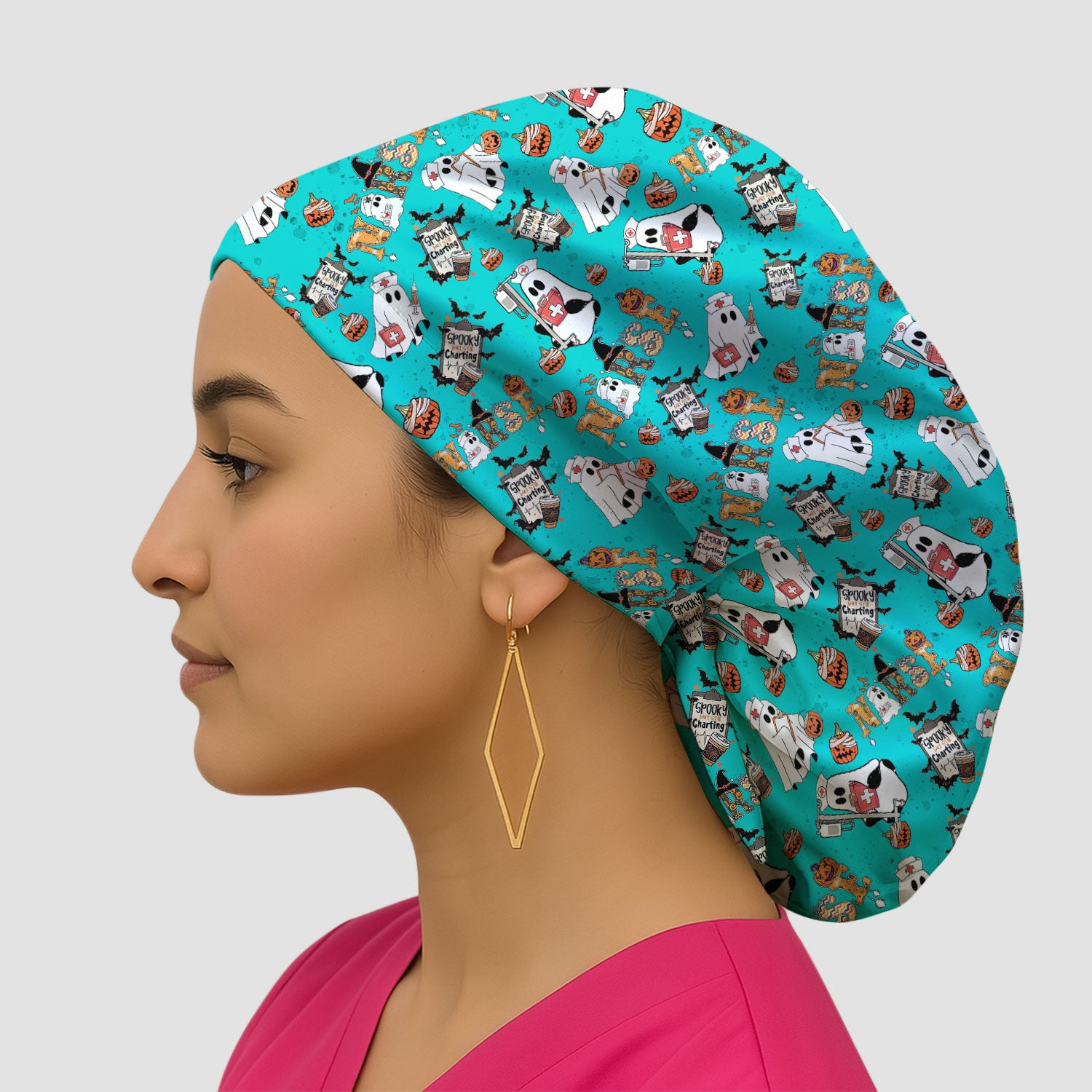 Halloween Bouffant Scrub Caps for Women - Spooky But Still Charting - Funny Surgical Caps for Doctors