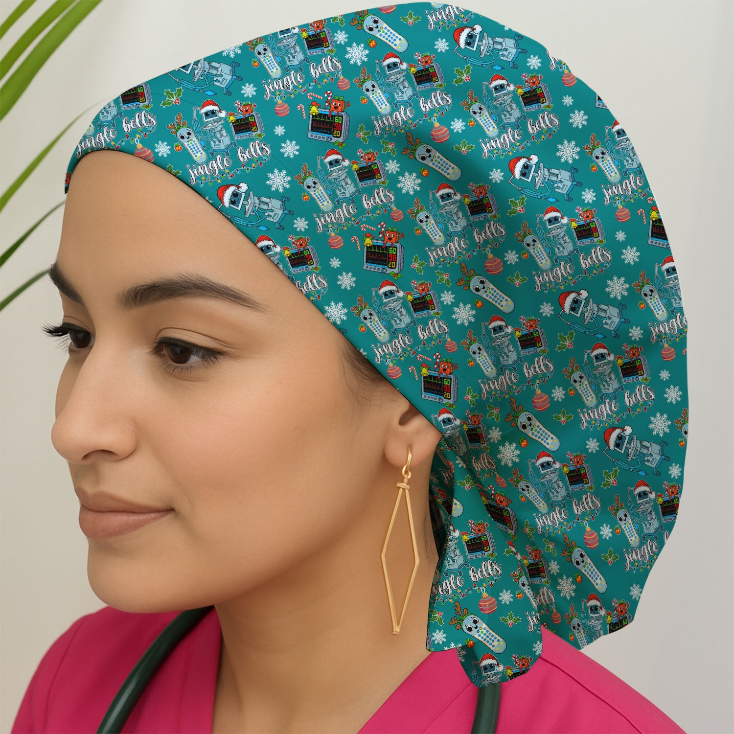 Funny Jingle Bells Holiday Caps for Women - Christmas Surgical Caps for Doctors - Breathable Fabrics Caps Uniform