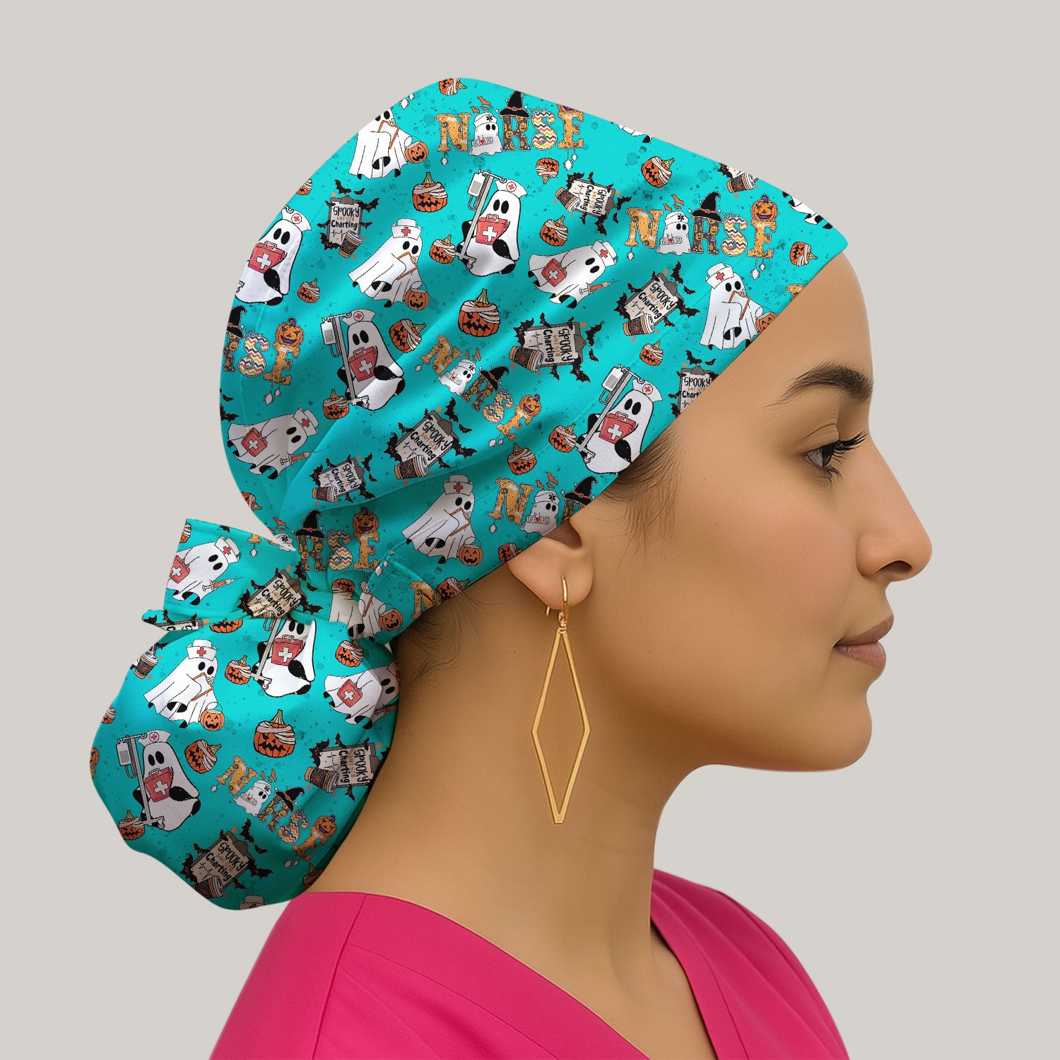 Halloween Bouffant Scrub Caps for Women - Spooky But Still Charting - Funny Surgical Caps for Doctors